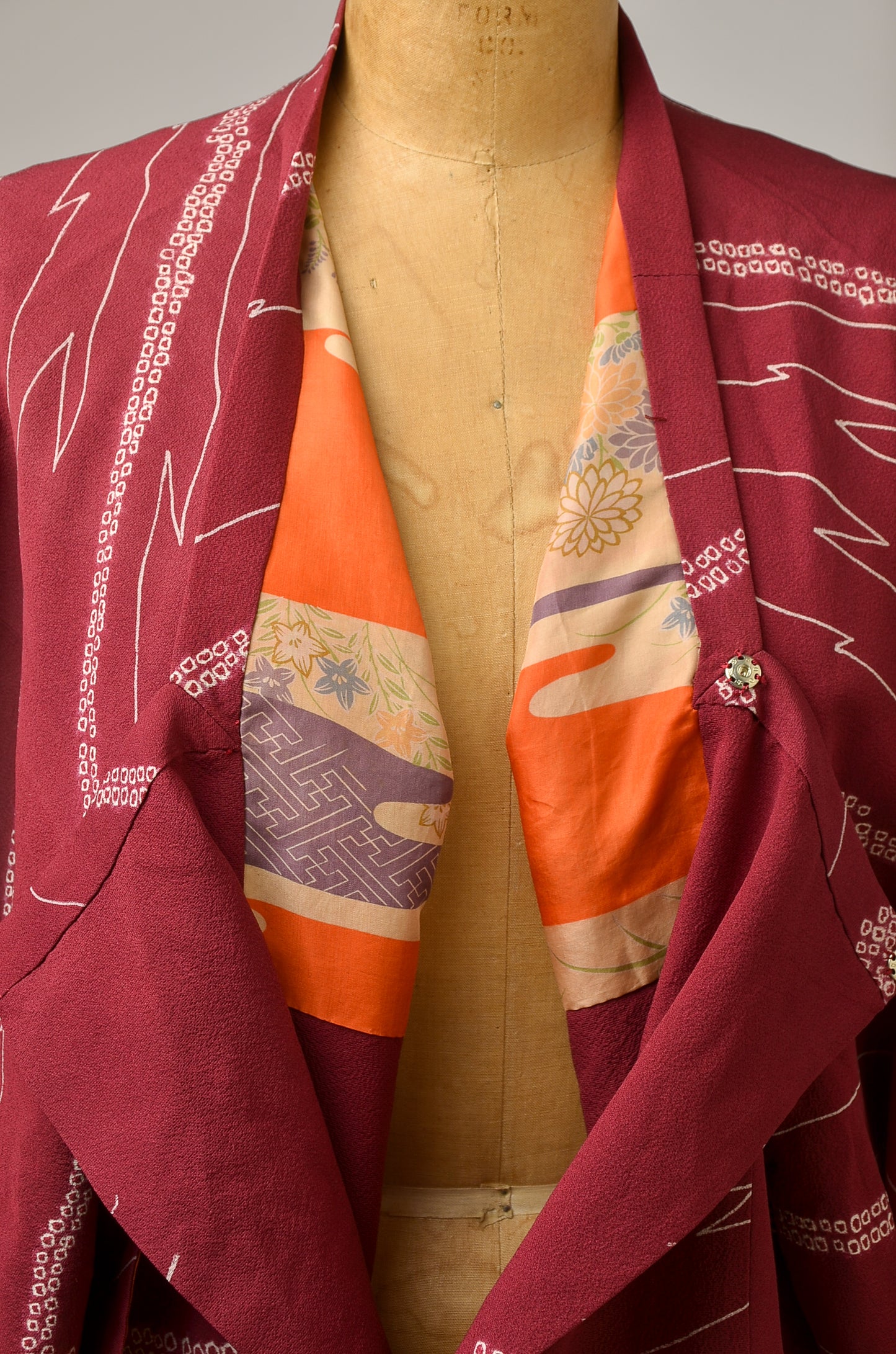 Vintage Short Kimono Jacket Burgundy and White Imported Silk Kimono Jacket