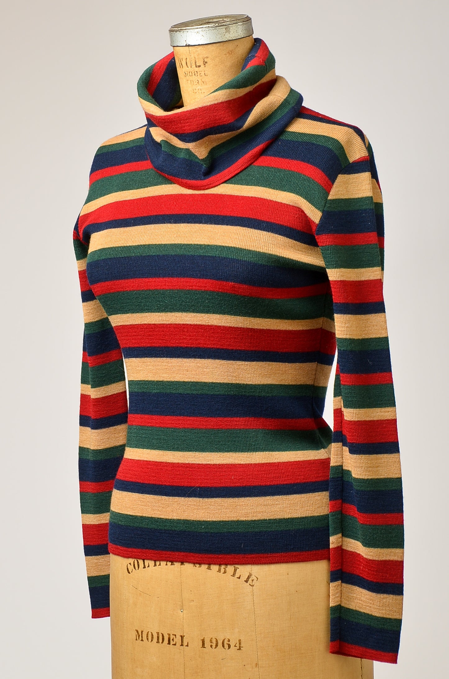 1970s Stripe Sweater Turtleneck Earth Tone Modern Knit Sweater