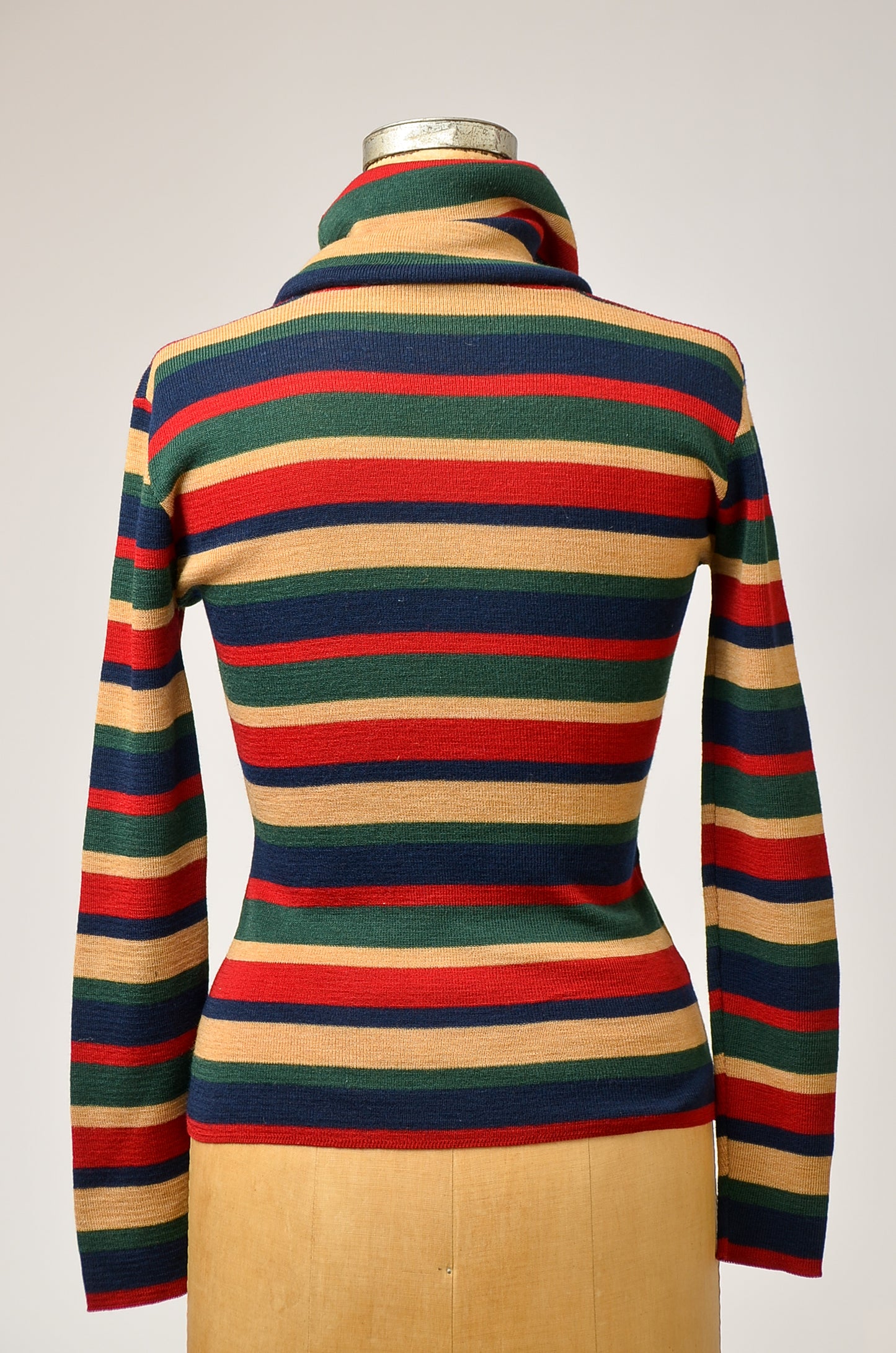 1970s Stripe Sweater Turtleneck Earth Tone Modern Knit Sweater