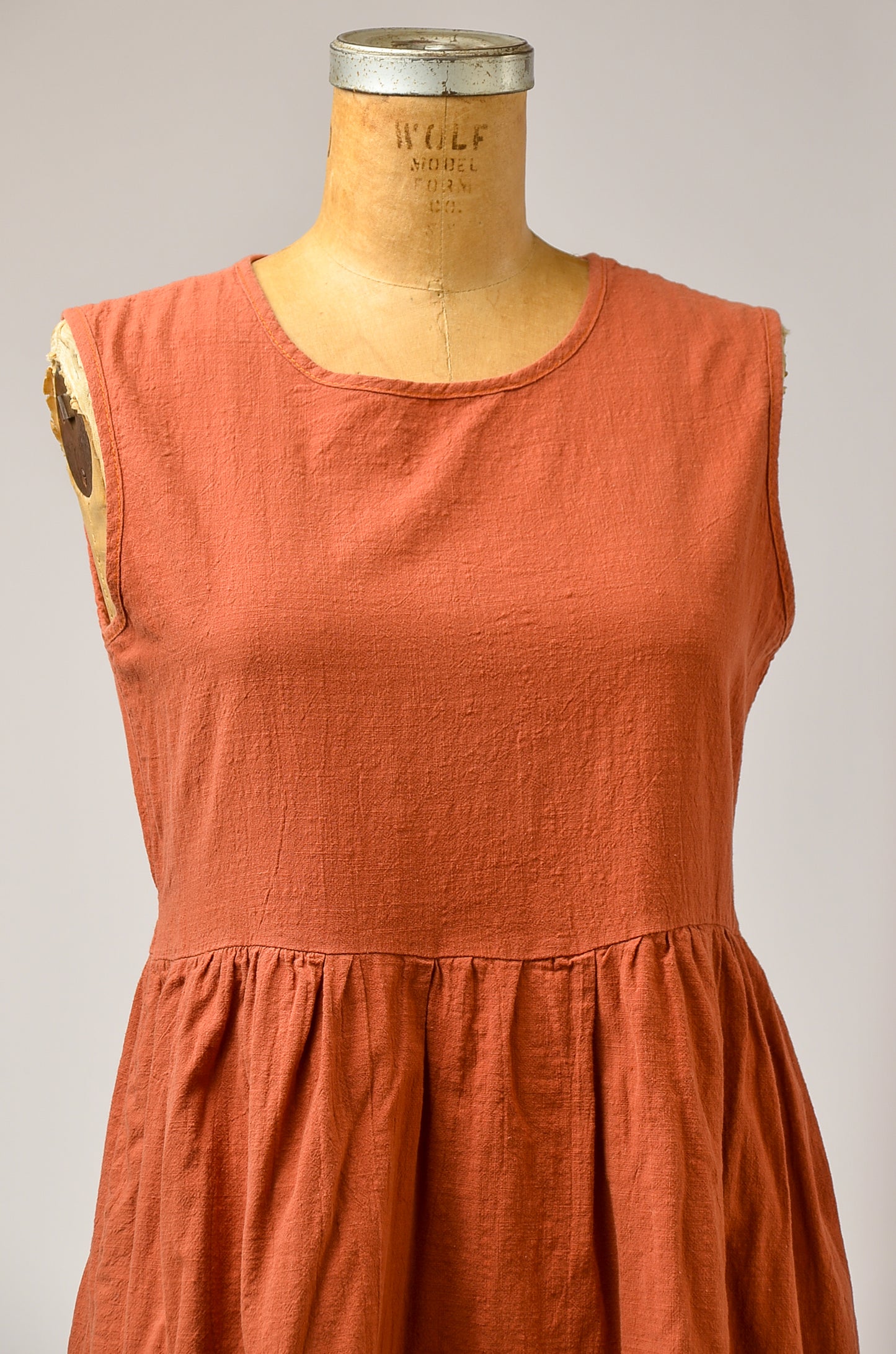 Rust Orange Empire Waist Cotton Linen Full Length Summer Dress