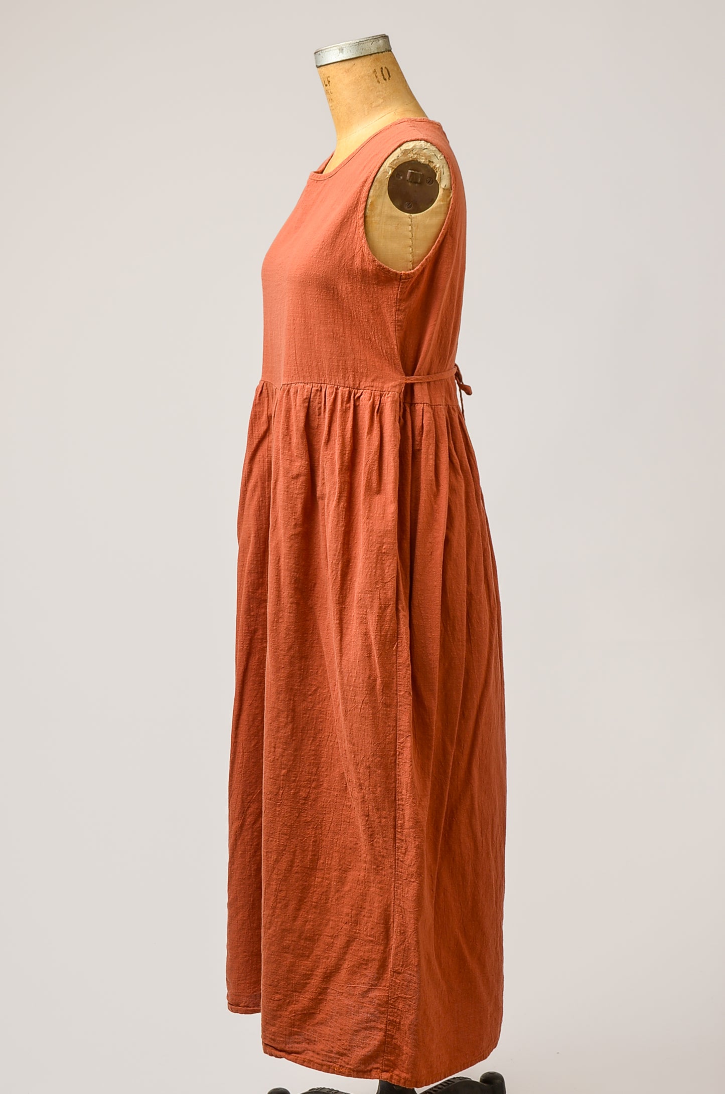 Rust Orange Empire Waist Cotton Linen Full Length Summer Dress