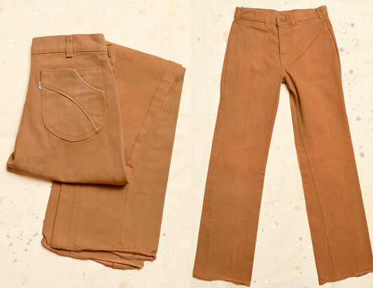 1970s Rust Orange Levis High Waisted Wide Leg Jeans W 31