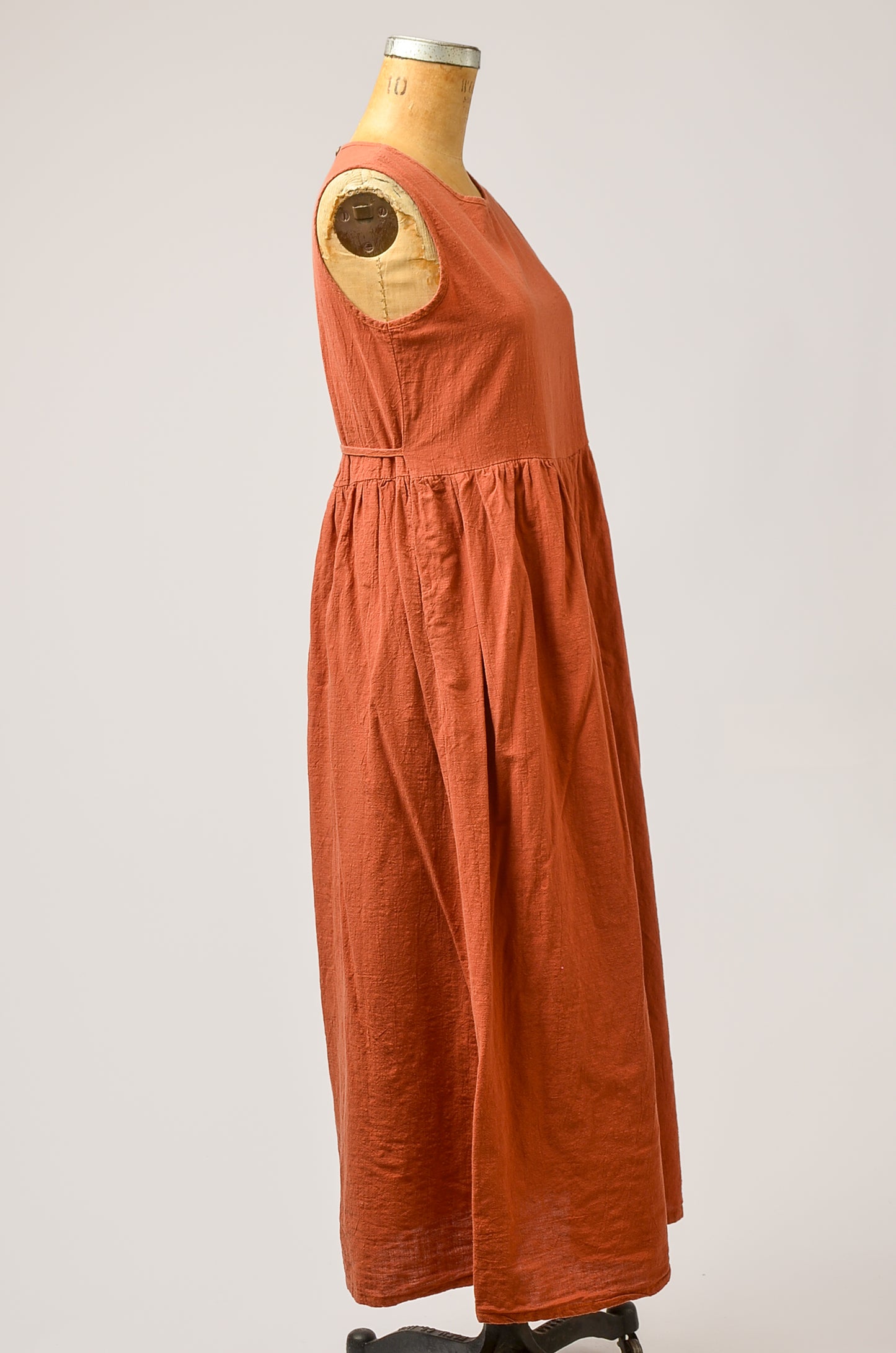 Rust Orange Empire Waist Cotton Linen Full Length Summer Dress