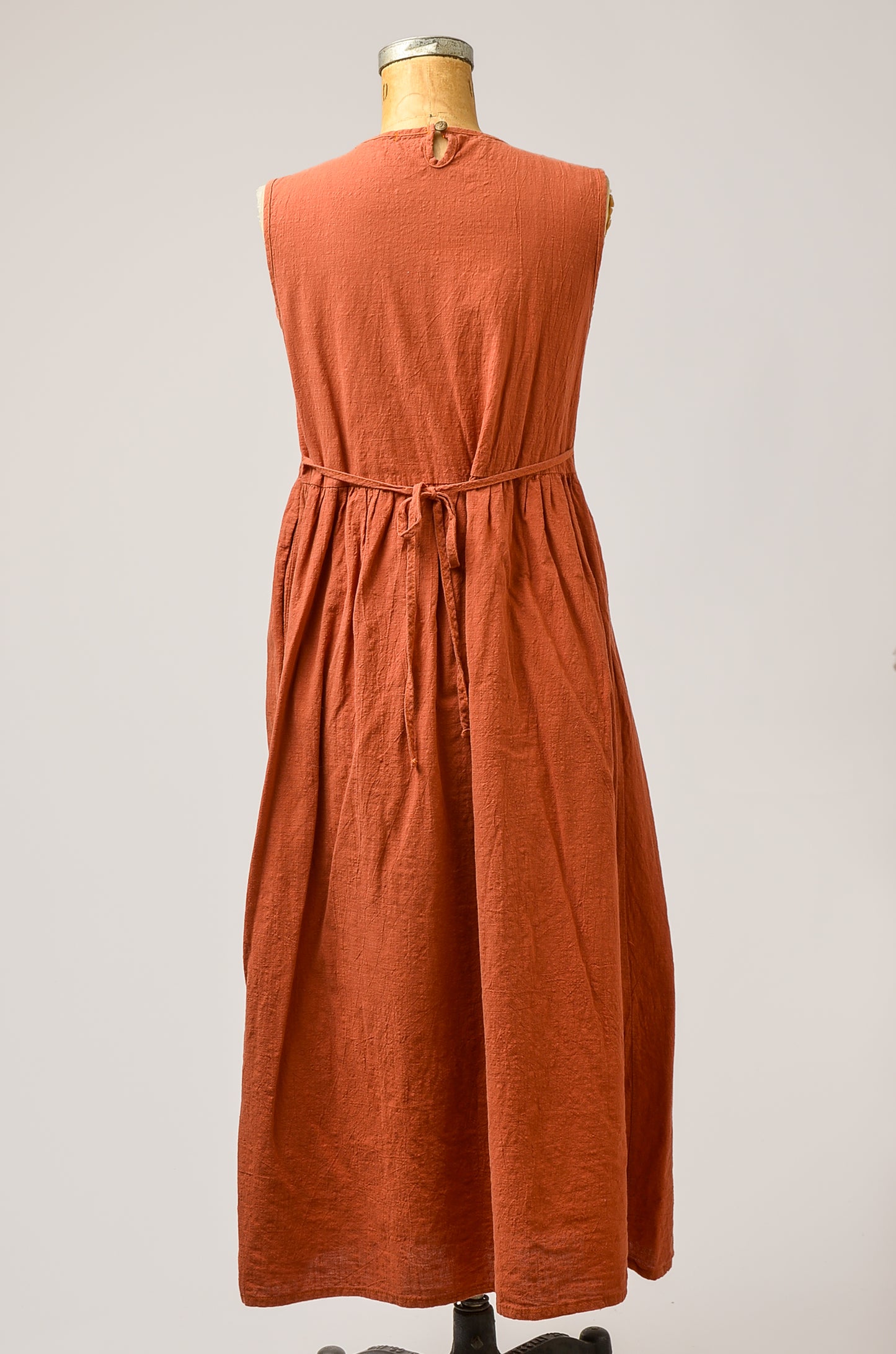 Rust Orange Empire Waist Cotton Linen Full Length Summer Dress