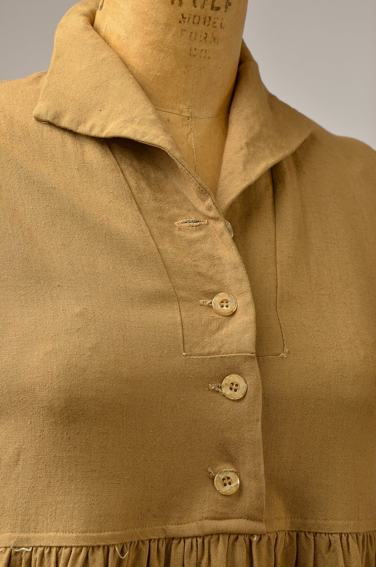 90s Mustard Yellow Empire Waist Linen Full Length Button Down Summer Dress