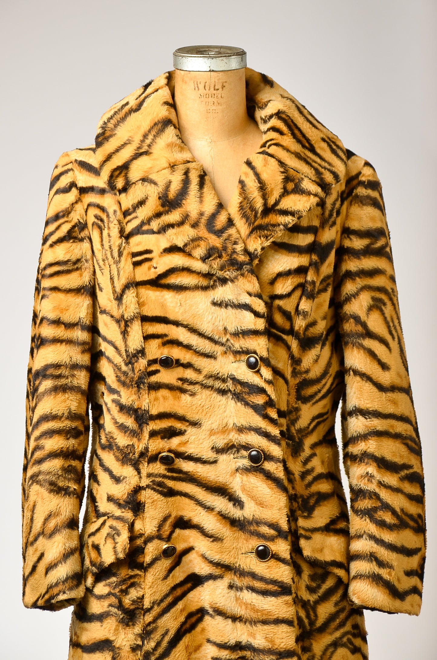 1970s Joseph I. Magnin Faux Tiger Fur Full Length Coat