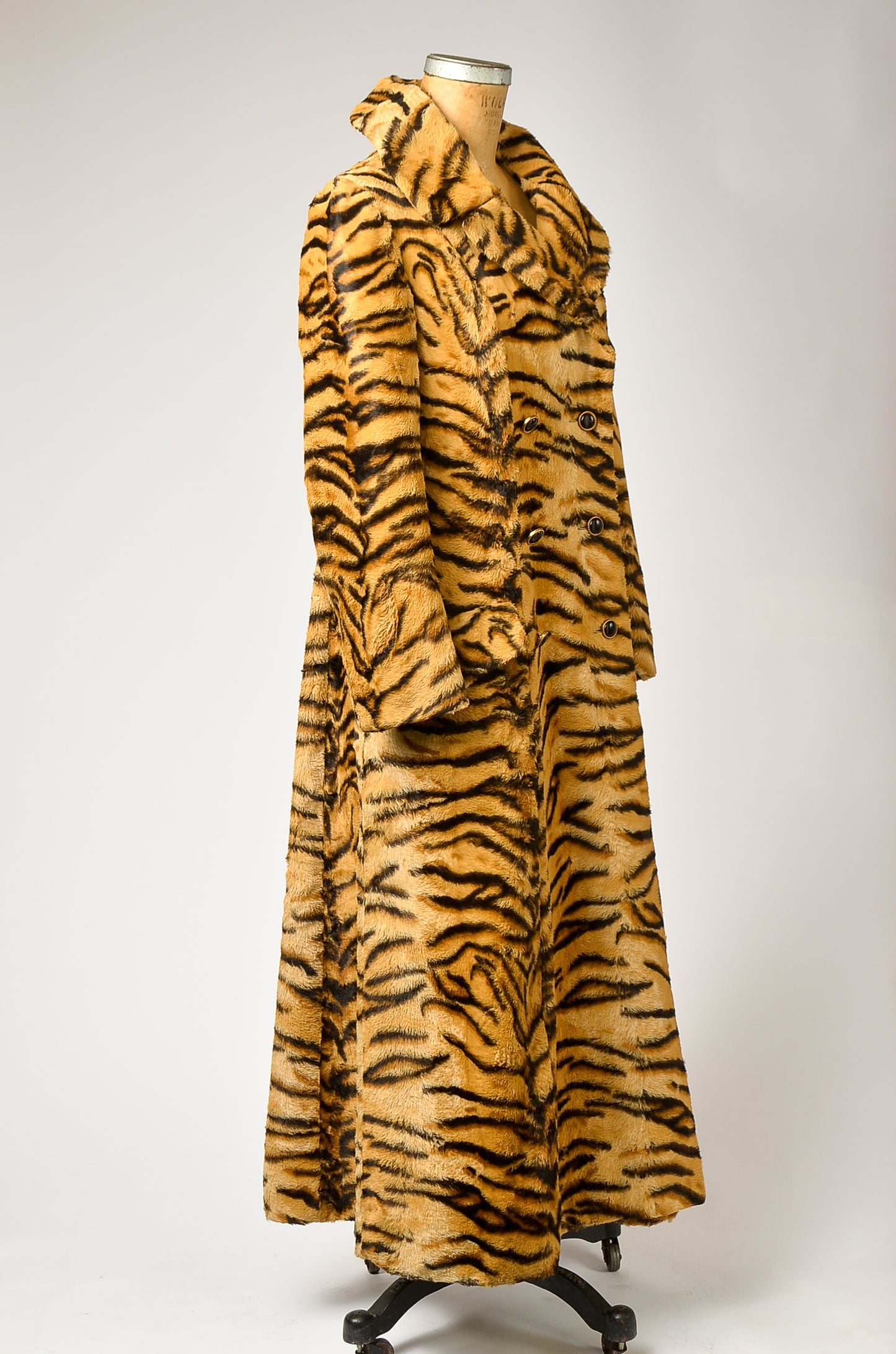 1970s Joseph I. Magnin Faux Tiger Fur Full Length Coat