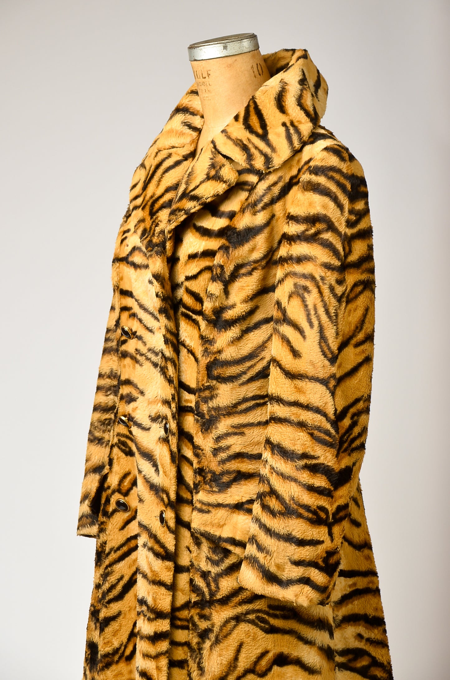 1970s Joseph I. Magnin Faux Tiger Fur Full Length Coat