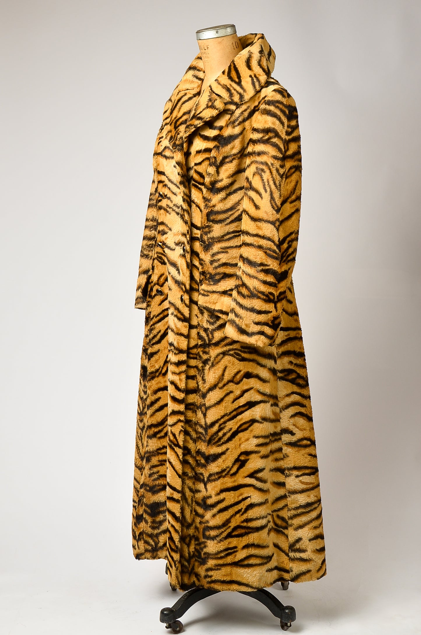 1970s Joseph I. Magnin Faux Tiger Fur Full Length Coat