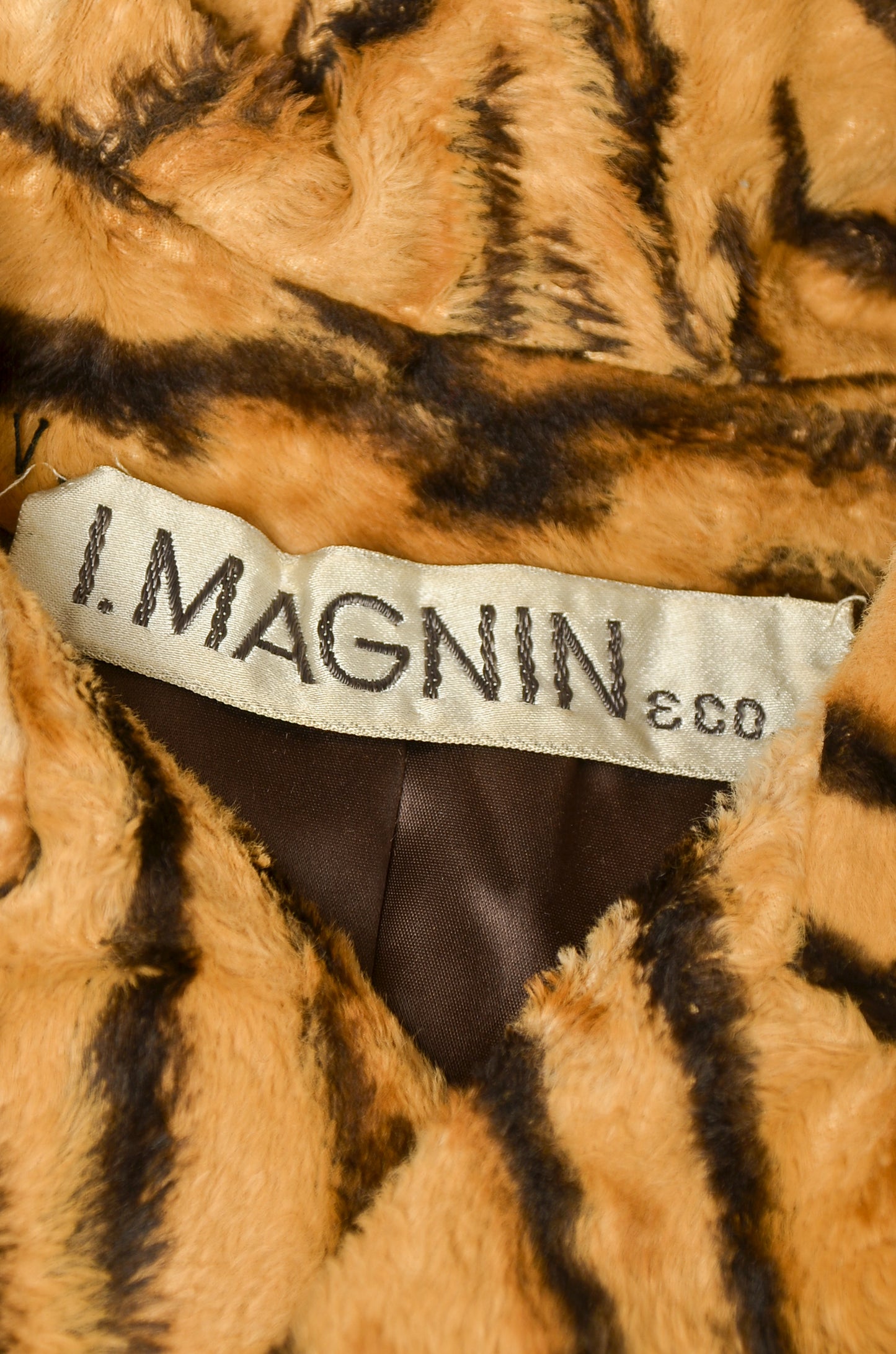 1970s Joseph I. Magnin Faux Tiger Fur Full Length Coat