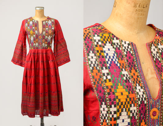 1960s Festival Kaftan Dress Afghanistan Hand Embroidered Folk Dress