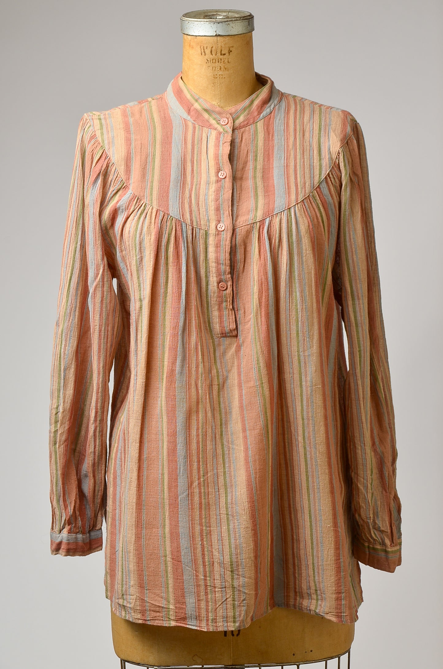 1970s Earth Stripes Gauzy Cotton Babydoll Blouse