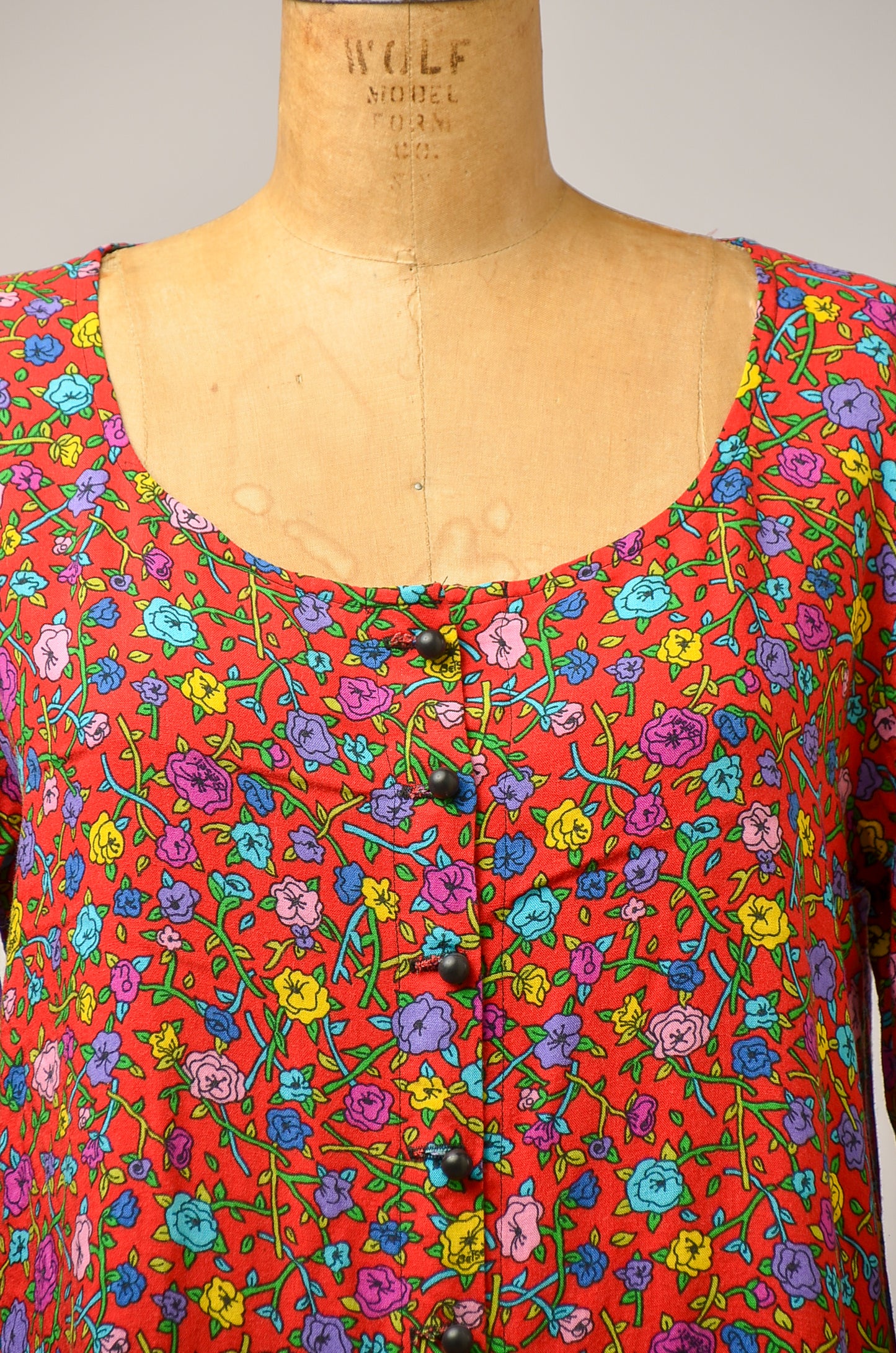 1980s Betsey Johnson Punk Label Red Micro Floral Babydoll Dress