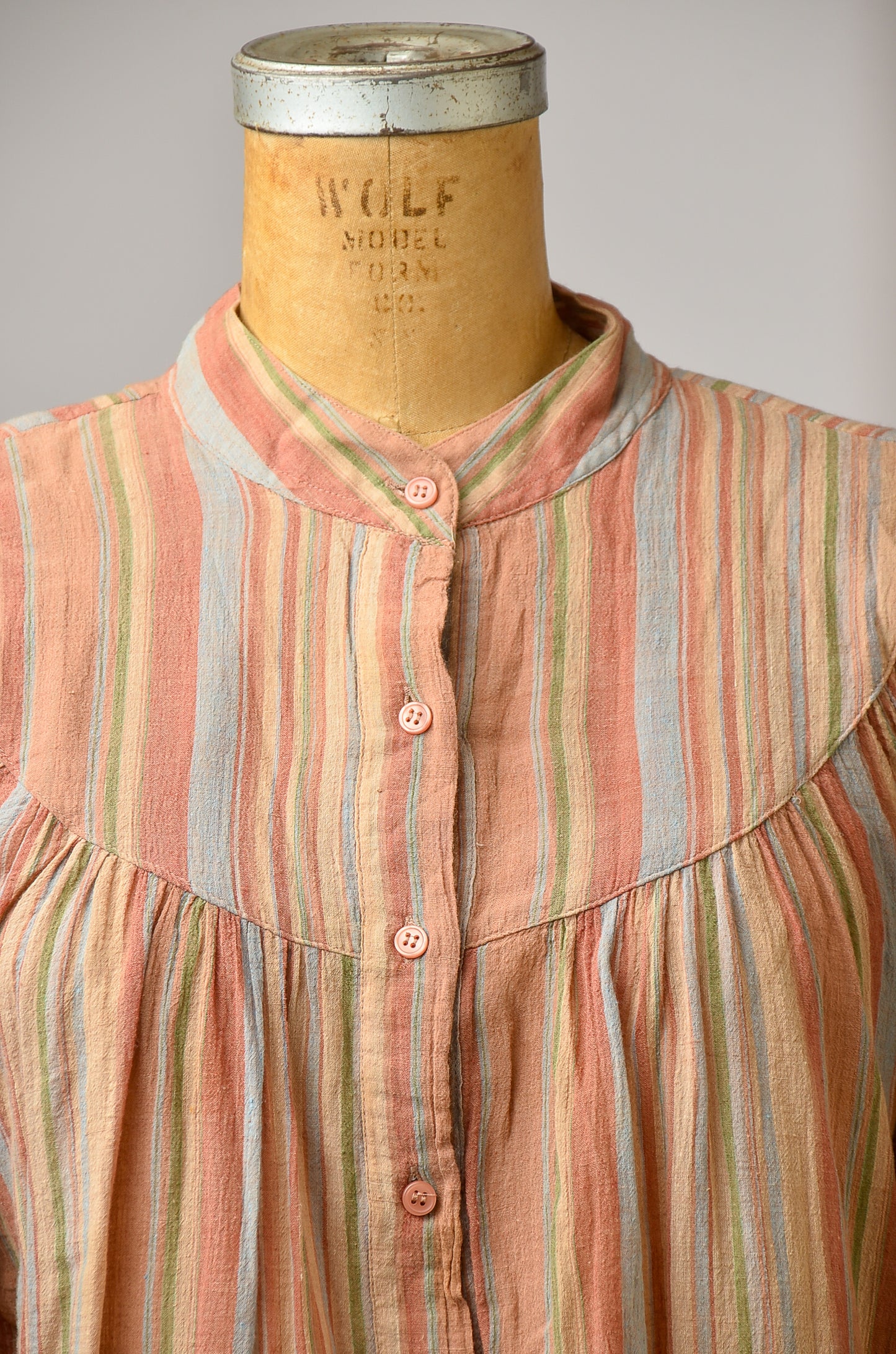 1970s Earth Stripes Gauzy Cotton Babydoll Blouse