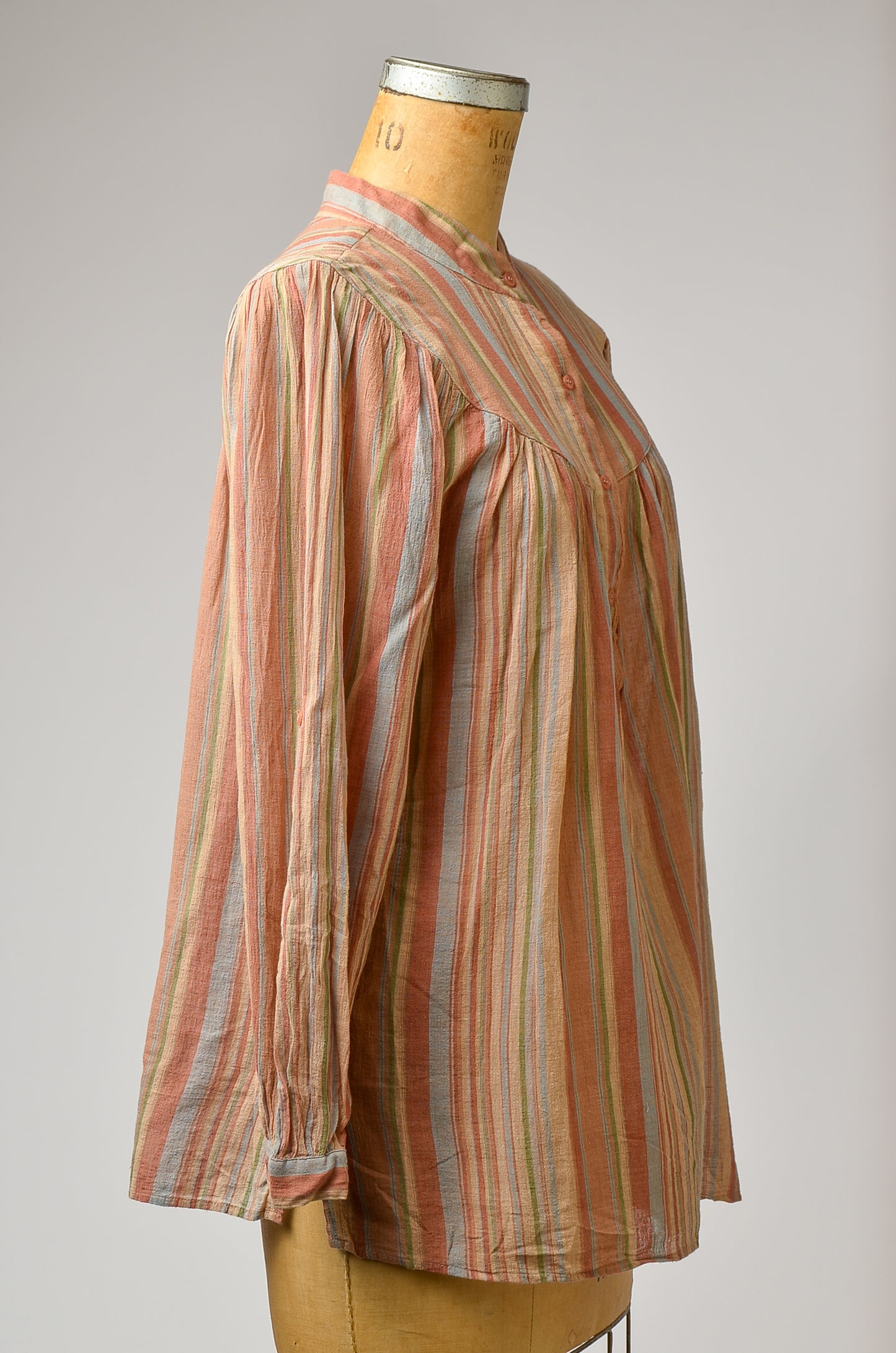 1970s Earth Stripes Gauzy Cotton Babydoll Blouse