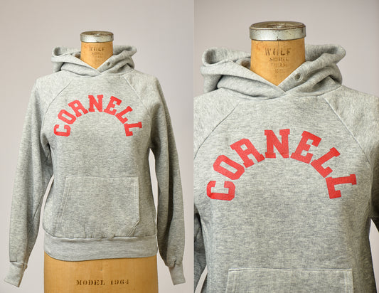 1980s Cornell University New York Grey Hooded Sweatshirt