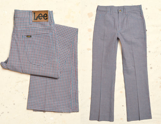 1970s LEE Deadstock Sta Prest Houndstooth Mod Flared Dress Pant Hippie Jeans 32 x 32