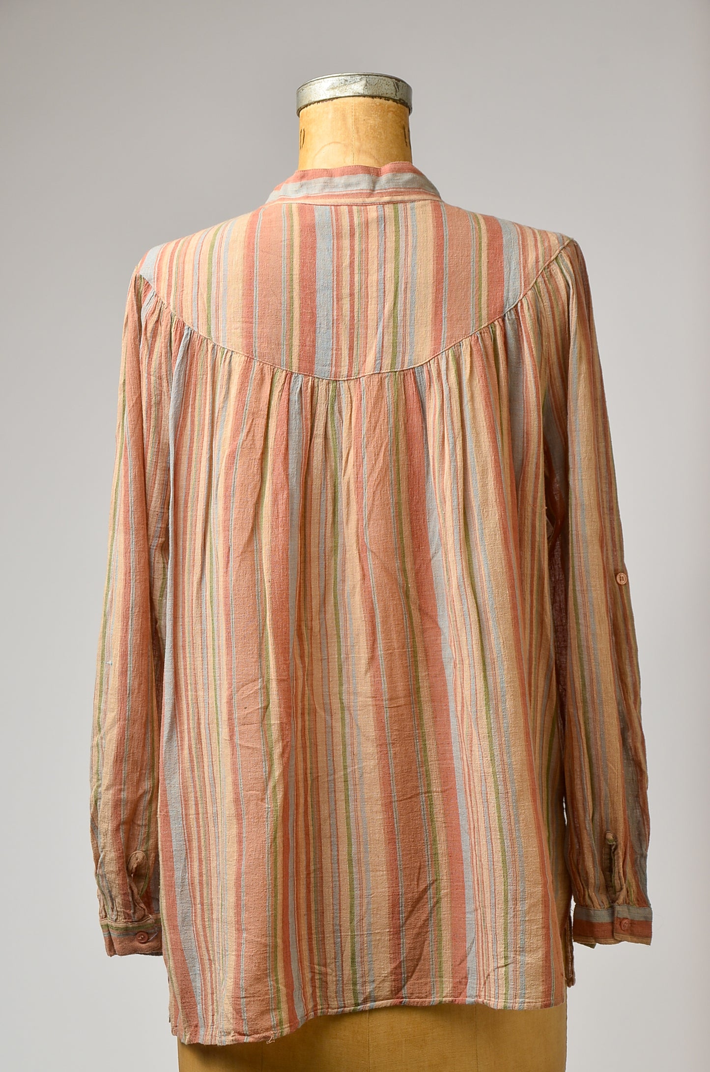 1970s Earth Stripes Gauzy Cotton Babydoll Blouse