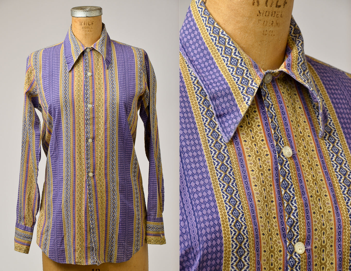 1960s Bohemian Beatnik All Over Batik Print Button Down Shirt