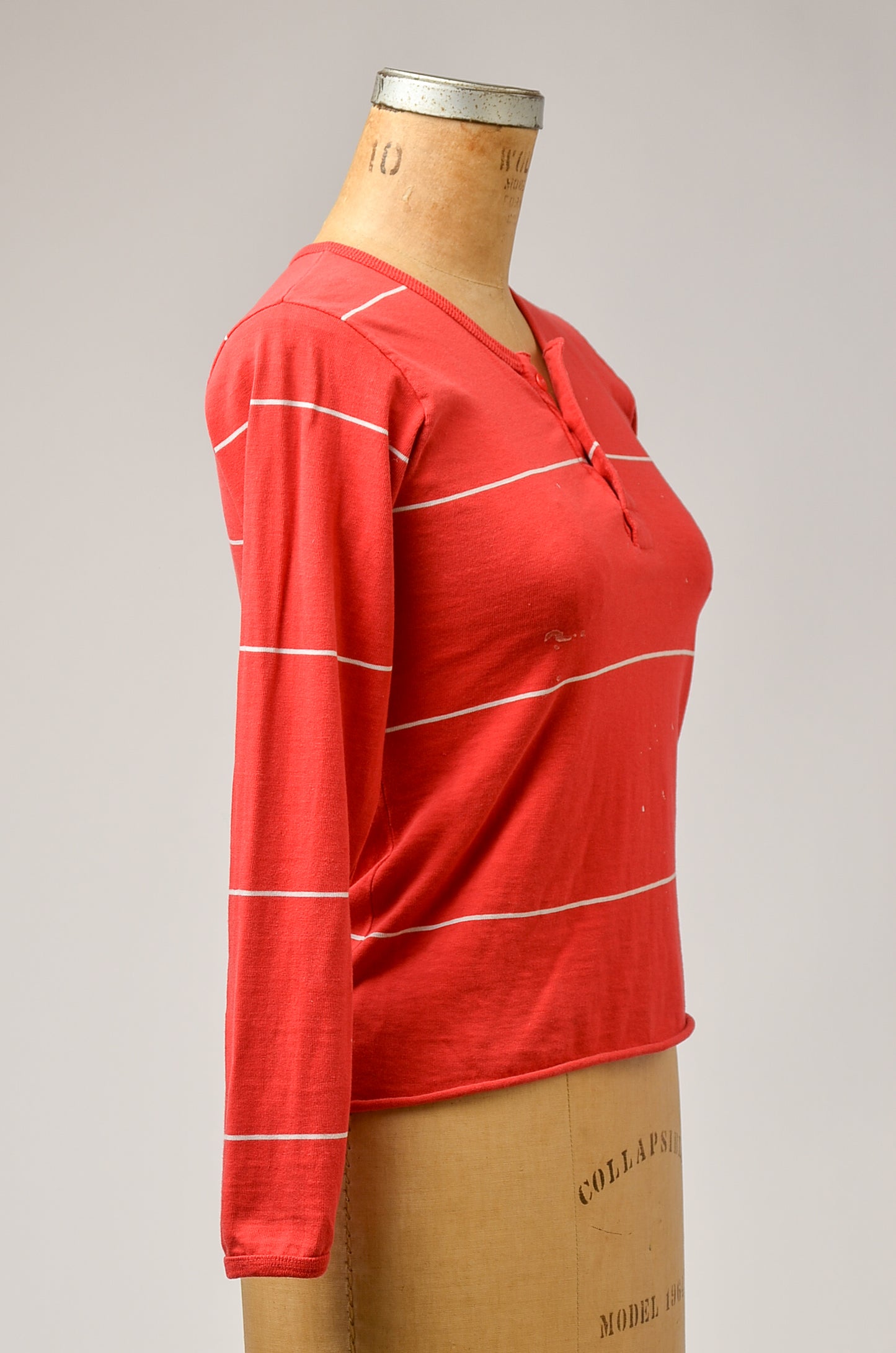 1970s Henley Shirt Red Stripe Long Sleeve Long John Shirt