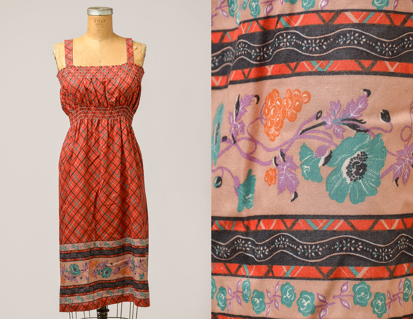 1970s Poppy Print Red Hippie Summer Dress