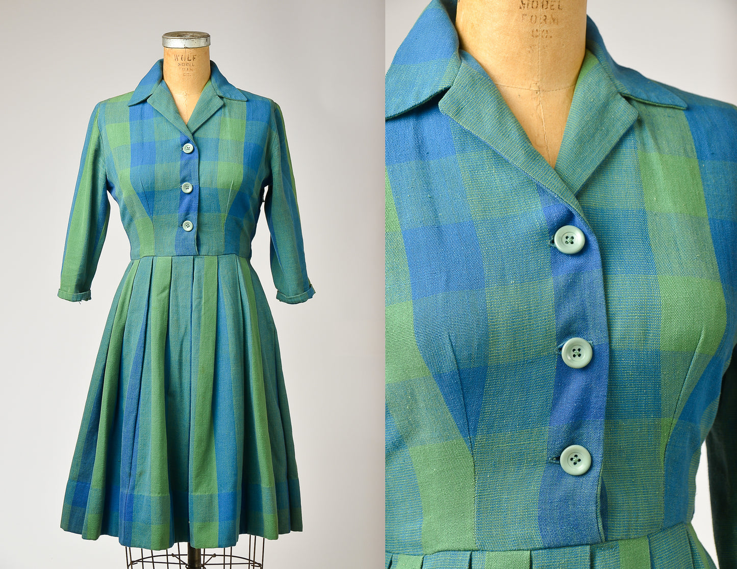 1940s European Plaid Woven Cotton Folk Dress