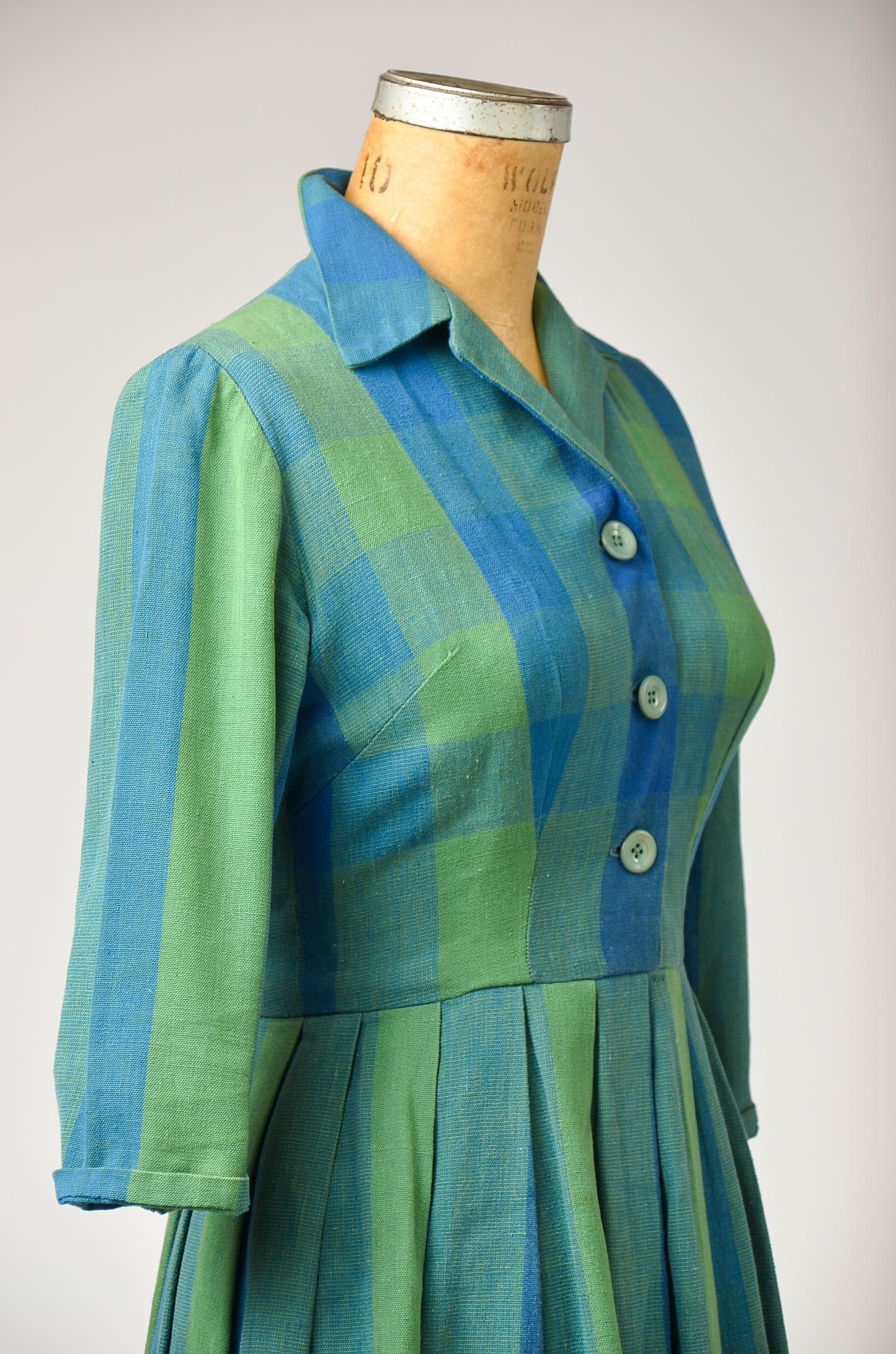 1940s European Plaid Woven Cotton Folk Dress