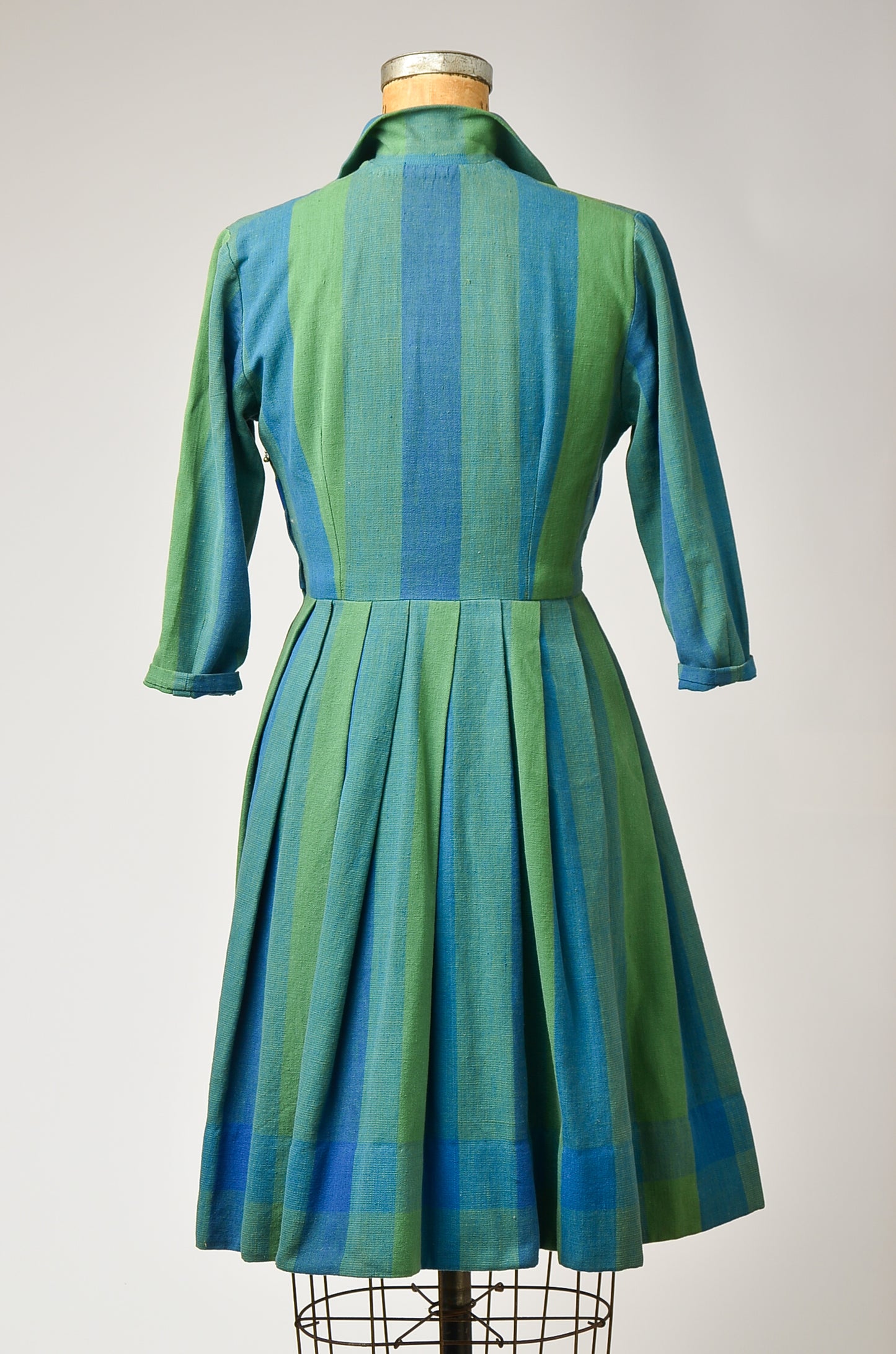 1940s European Plaid Woven Cotton Folk Dress