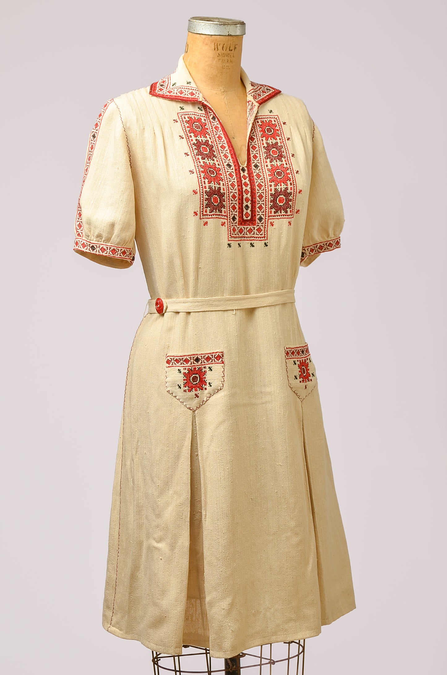 1920s Hungarian Hand Embroidered on Linen Cotton Folk Dress