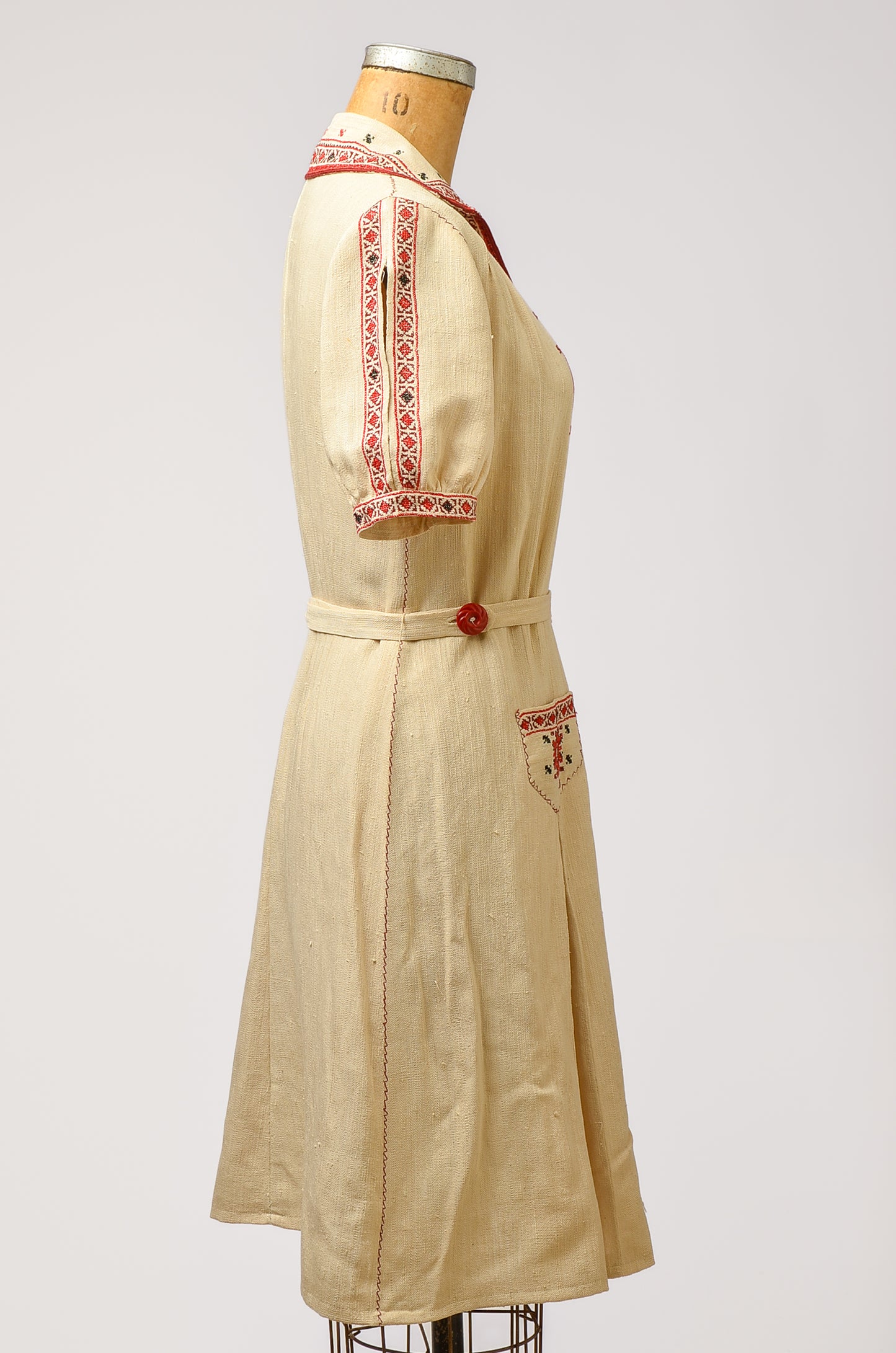 1920s Hungarian Hand Embroidered on Linen Cotton Folk Dress