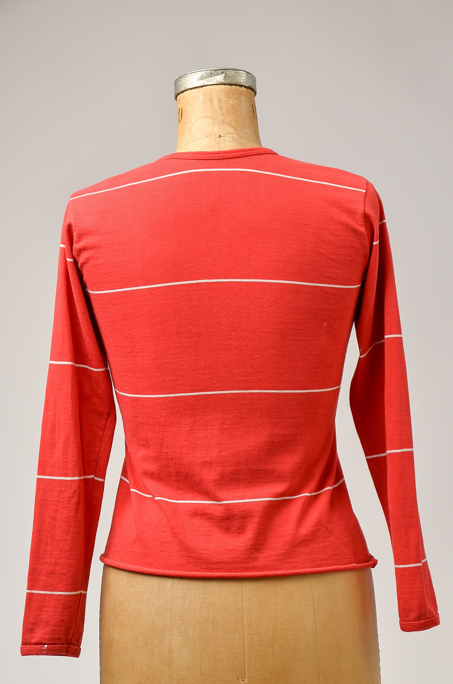 1970s Henley Shirt Red Stripe Long Sleeve Long John Shirt