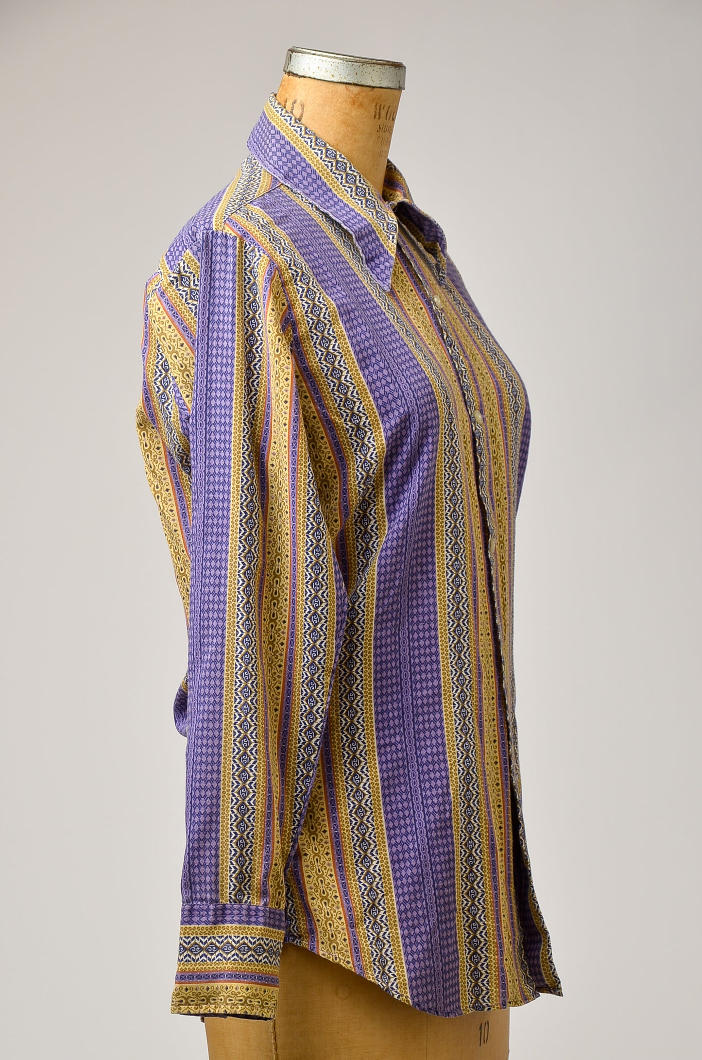 1960s Bohemian Beatnik All Over Batik Print Button Down Shirt