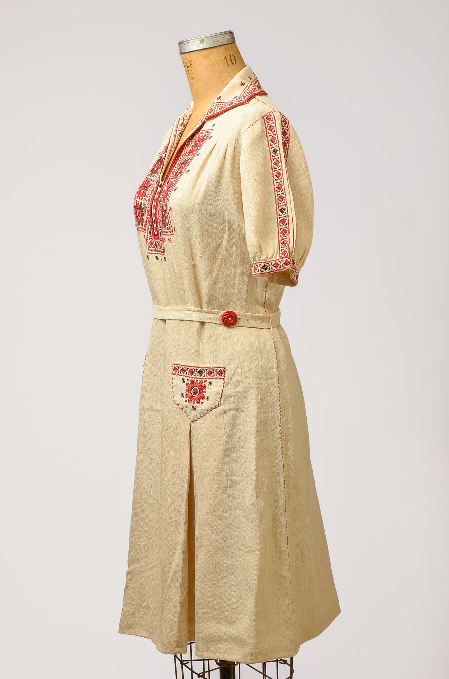 1920s Hungarian Hand Embroidered on Linen Cotton Folk Dress