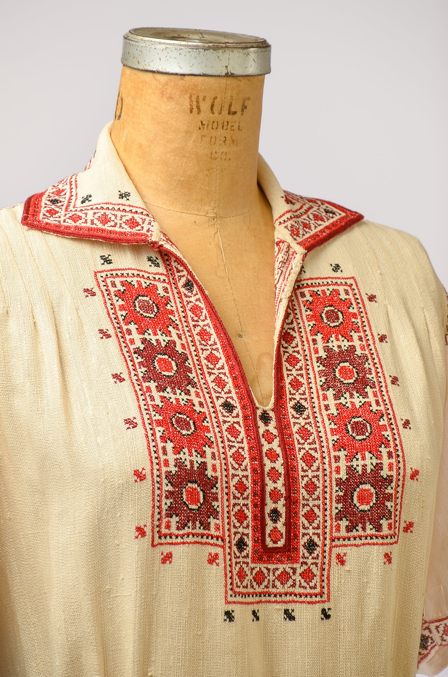 1920s Hungarian Hand Embroidered on Linen Cotton Folk Dress