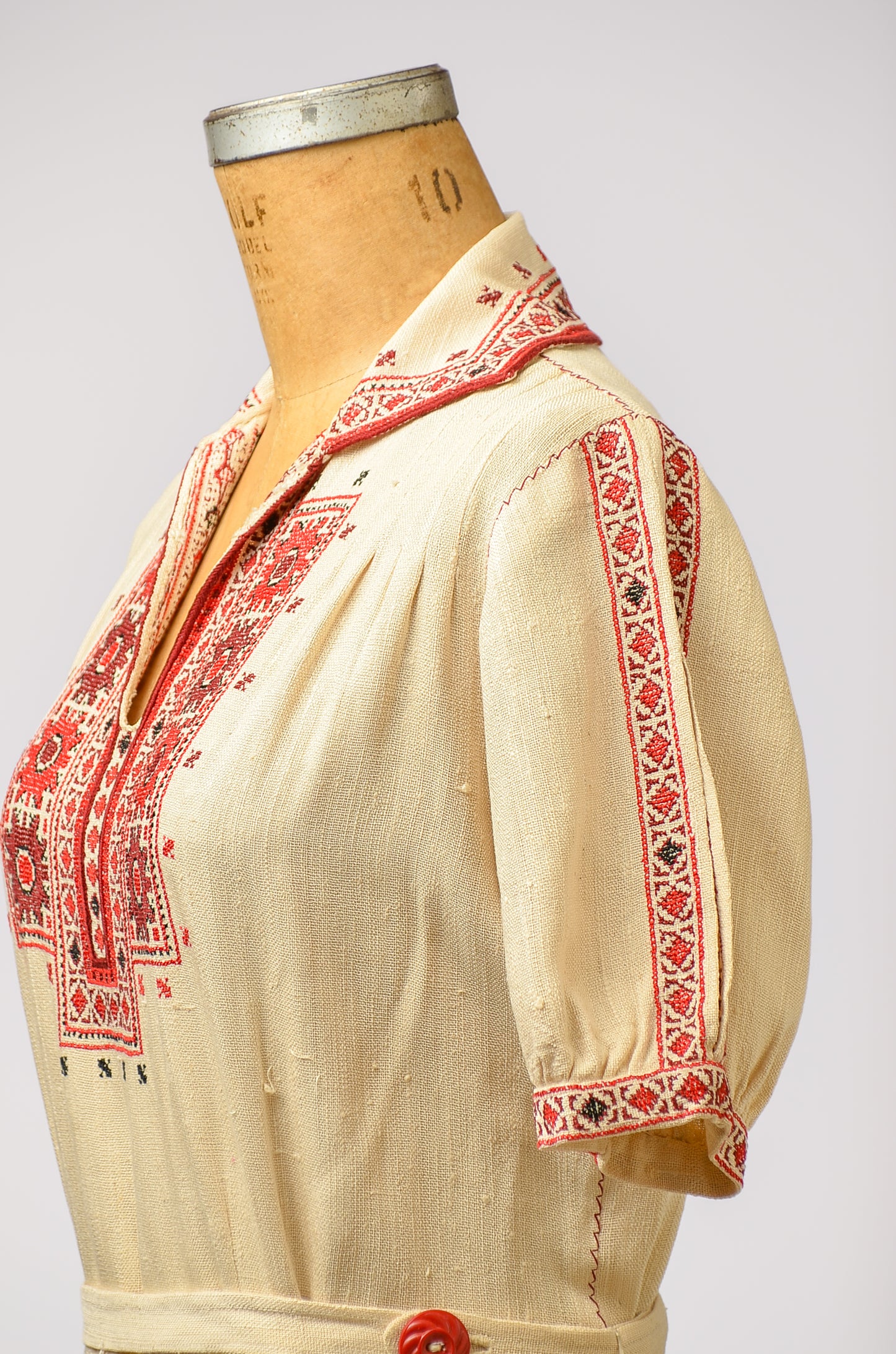 1920s Hungarian Hand Embroidered on Linen Cotton Folk Dress