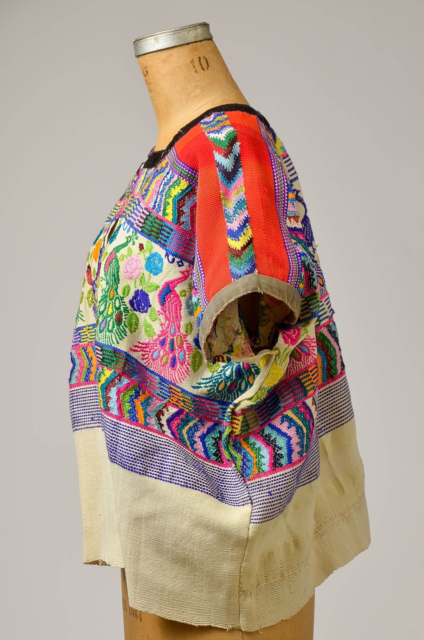 Antique Guatemalan Huipil Blouse Hand Woven Peacock Serape