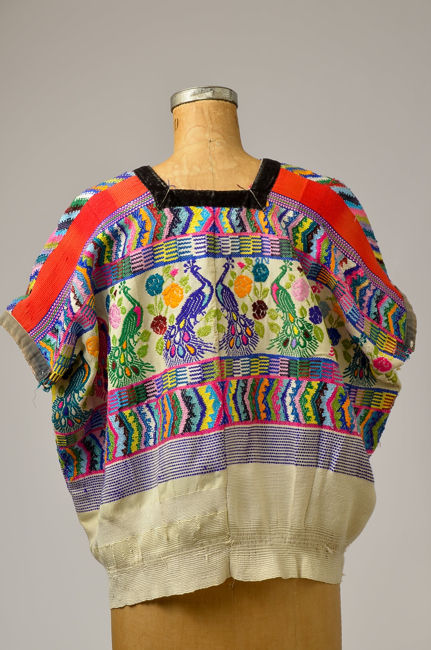 Antique Guatemalan Huipil Blouse Hand Woven Peacock Serape