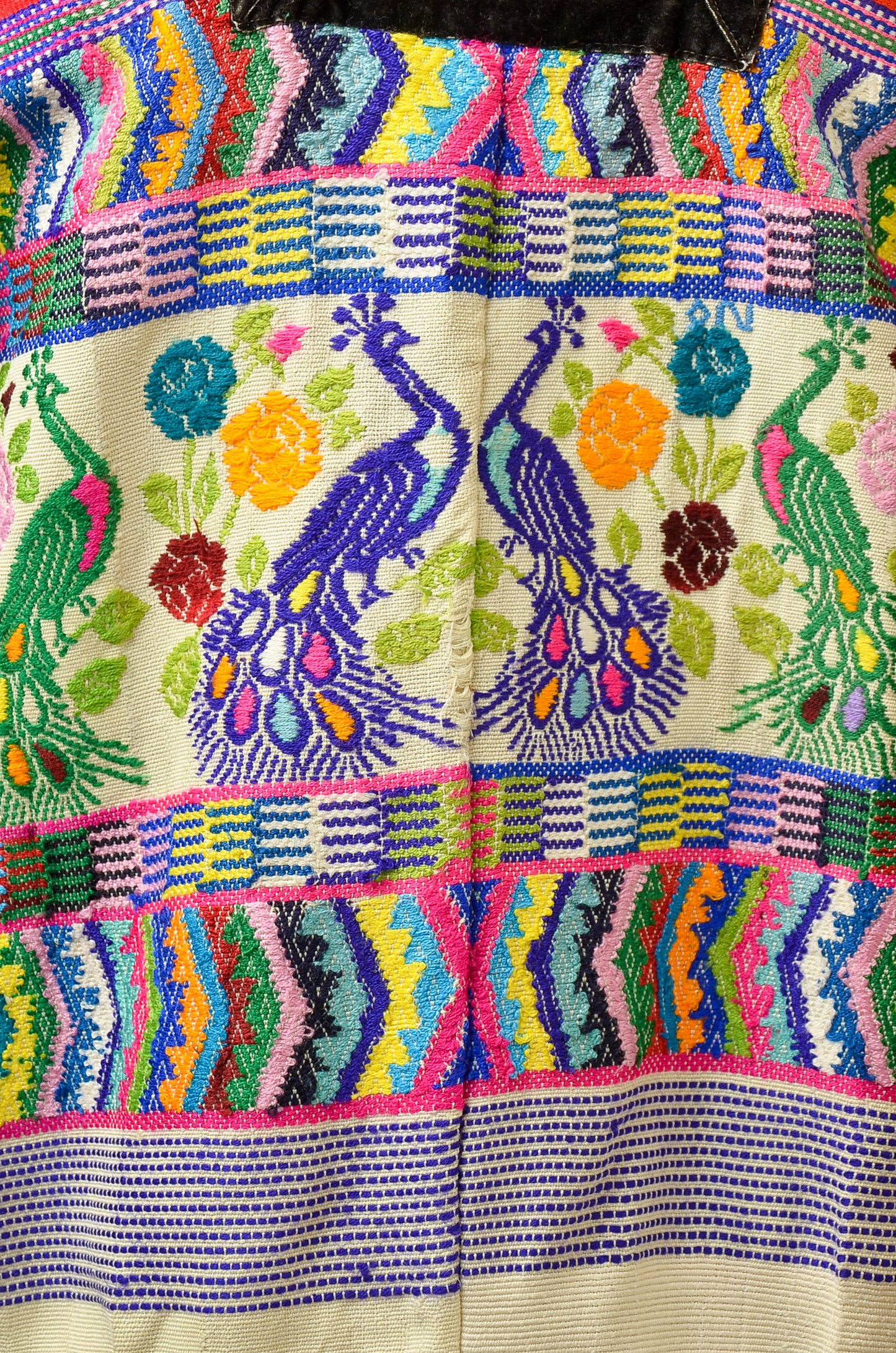 Antique Guatemalan Huipil Blouse Hand Woven Peacock Serape