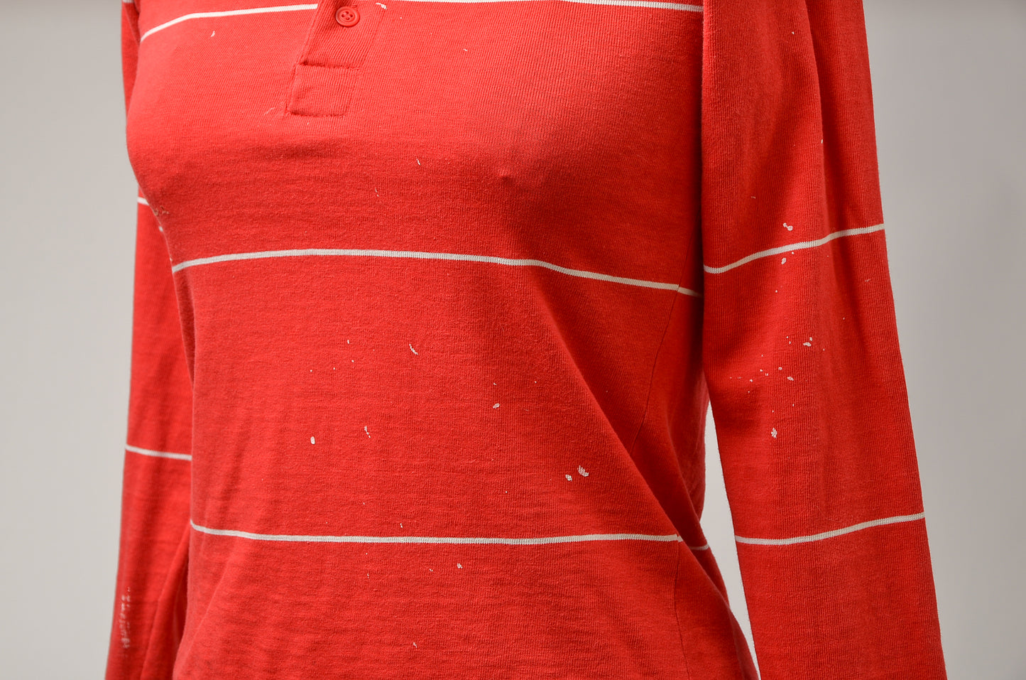 1970s Henley Shirt Red Stripe Long Sleeve Long John Shirt