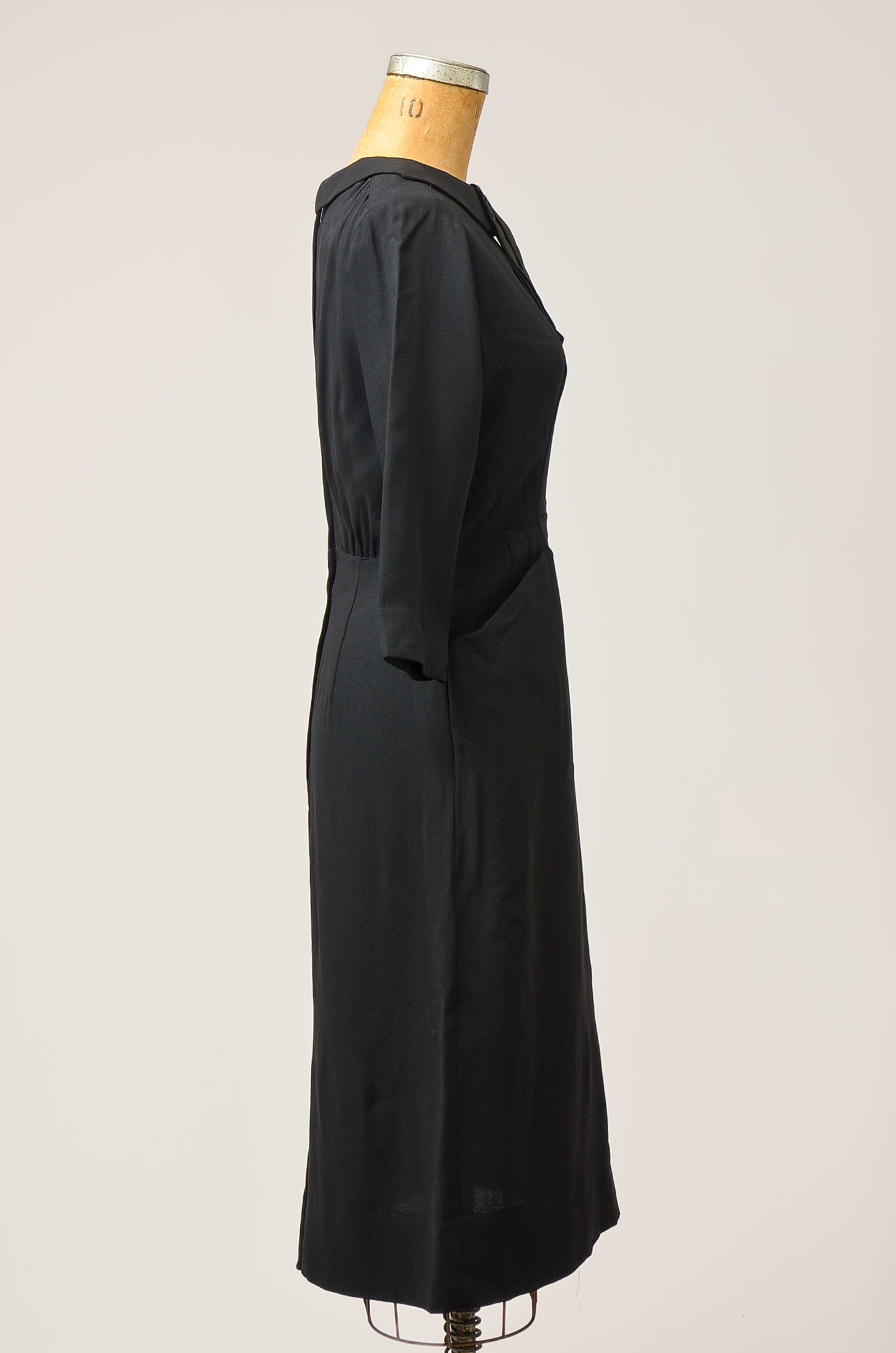 1950s Black Deco Dress Rayon with Big Side Pockets Cocktail Dress