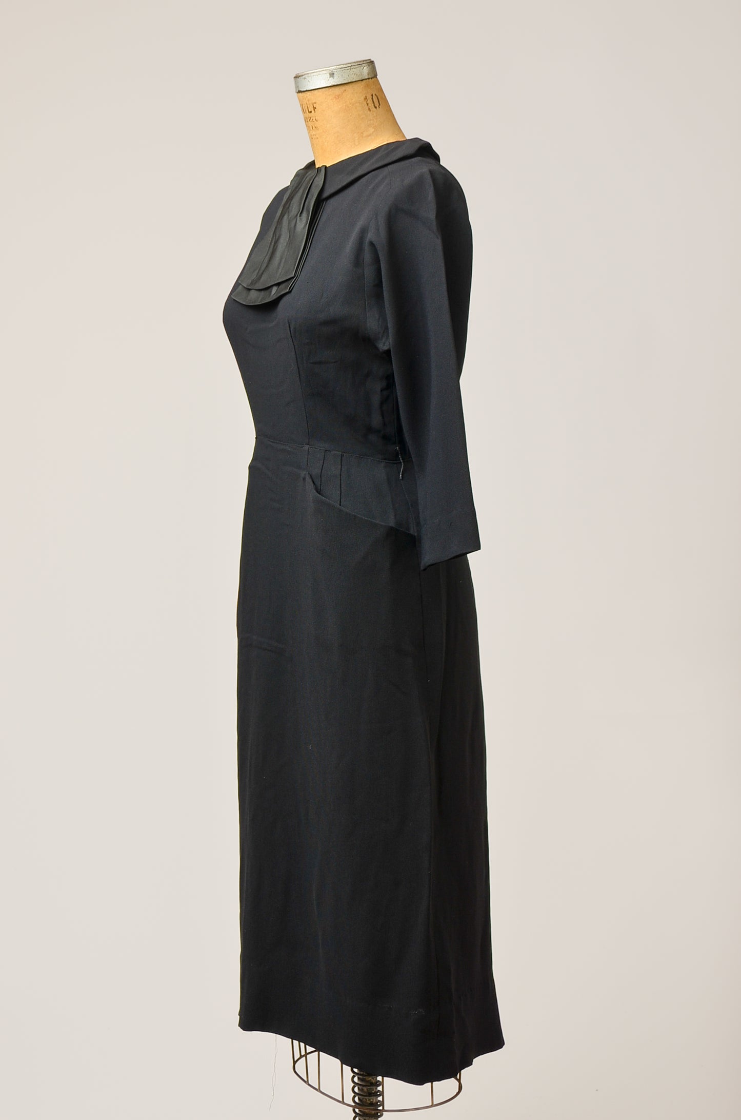 1950s Black Deco Dress Rayon with Big Side Pockets Cocktail Dress