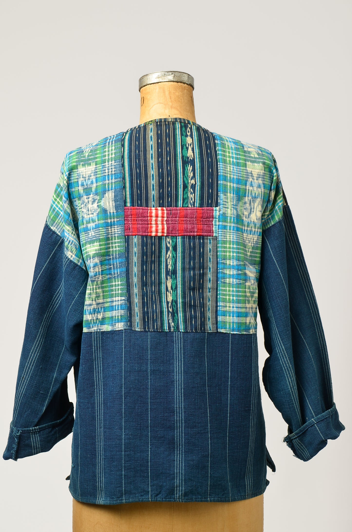 1970s Guatemalan Indigo Denim with Needlepoint Embroidery Folk Shirt