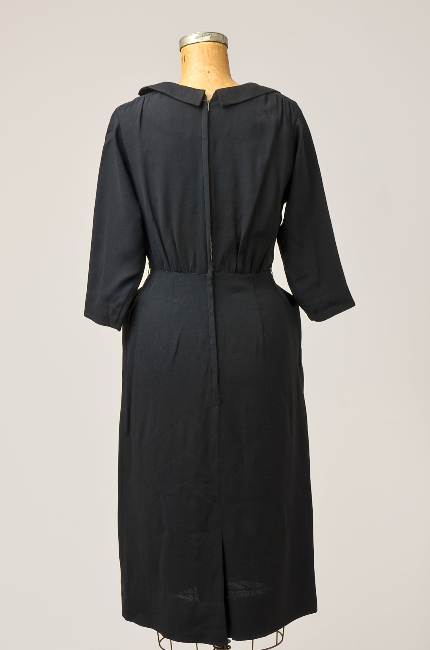 1950s Black Deco Dress Rayon with Big Side Pockets Cocktail Dress