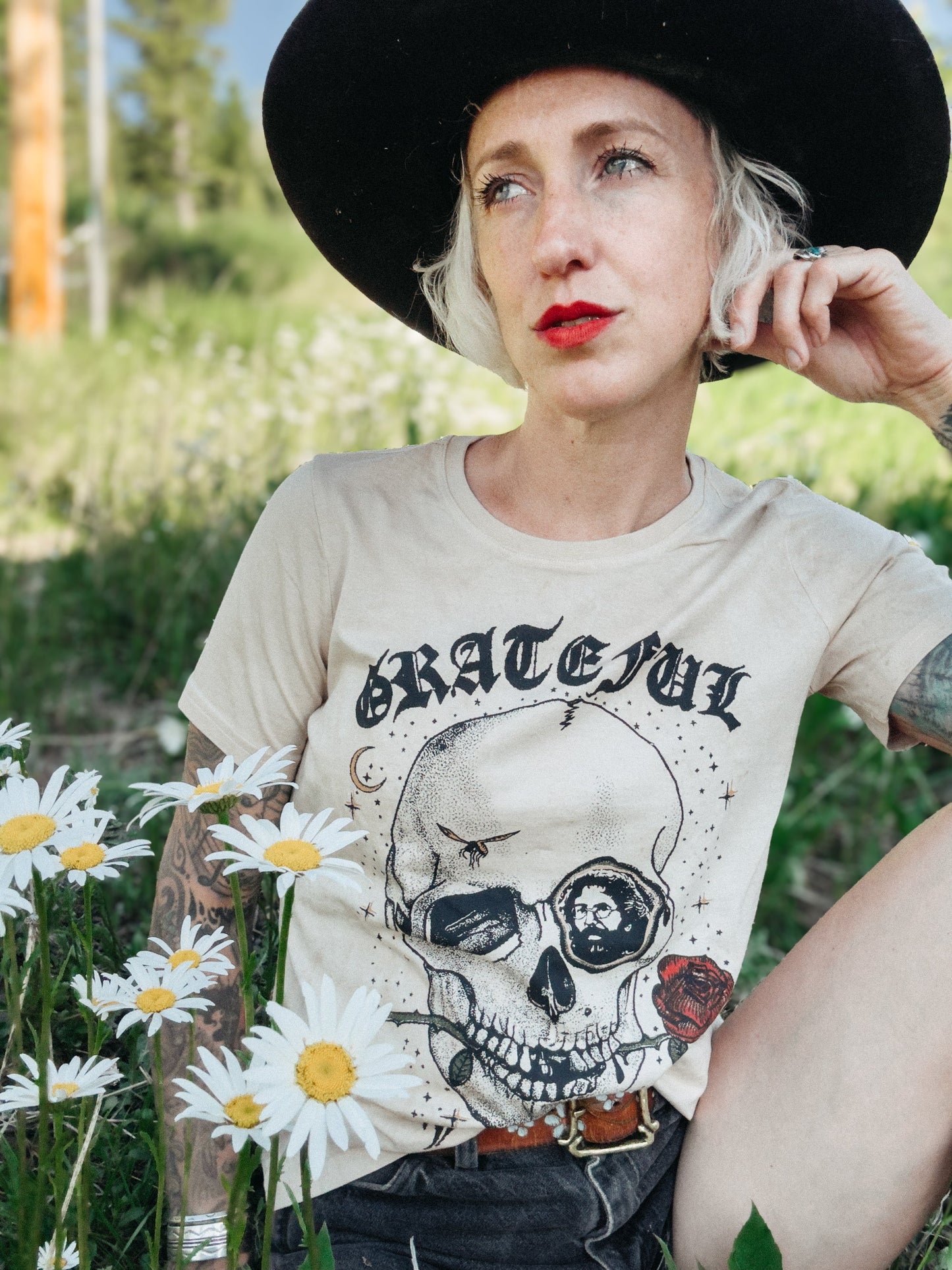 Grateful Dead Jerry Skull Womens on Dirty Cotton Tee