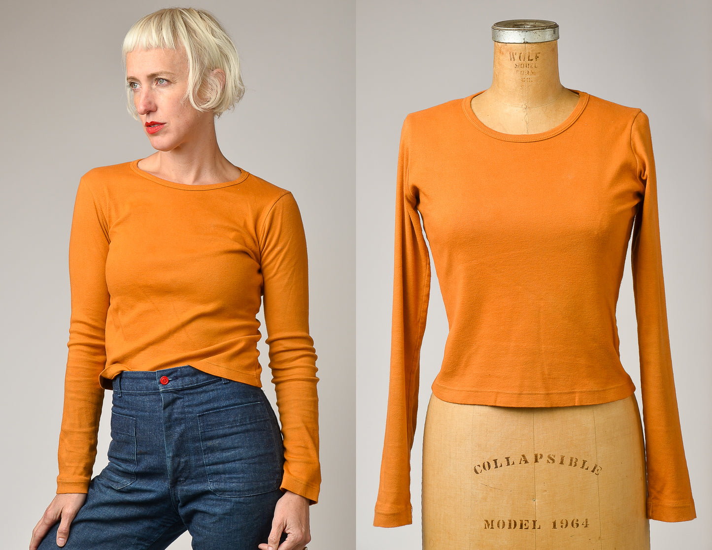 Babyrib Long Sleeve Hand Dyed Turmeric Crop T Shirt