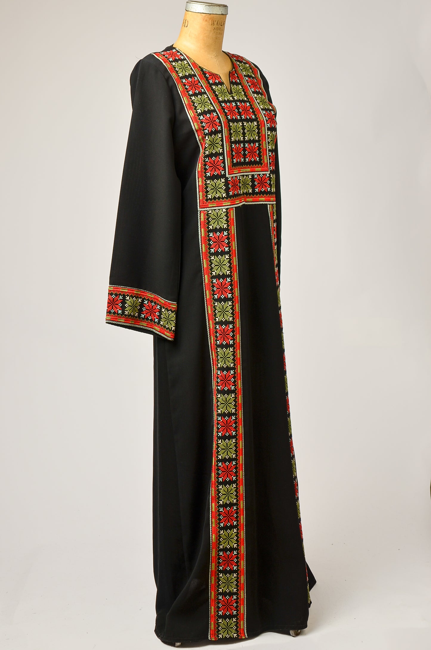 1970s Afghan Dress Dress Black and Red Embroidered Folk Maxi Dress