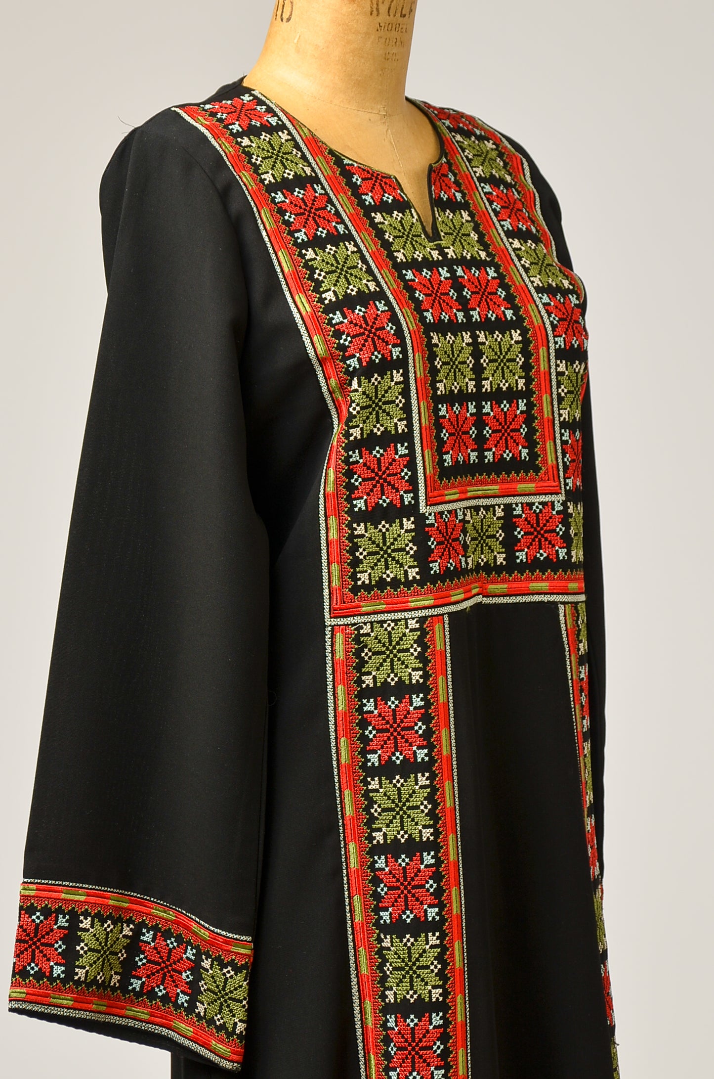 1970s Afghan Dress Dress Black and Red Embroidered Folk Maxi Dress