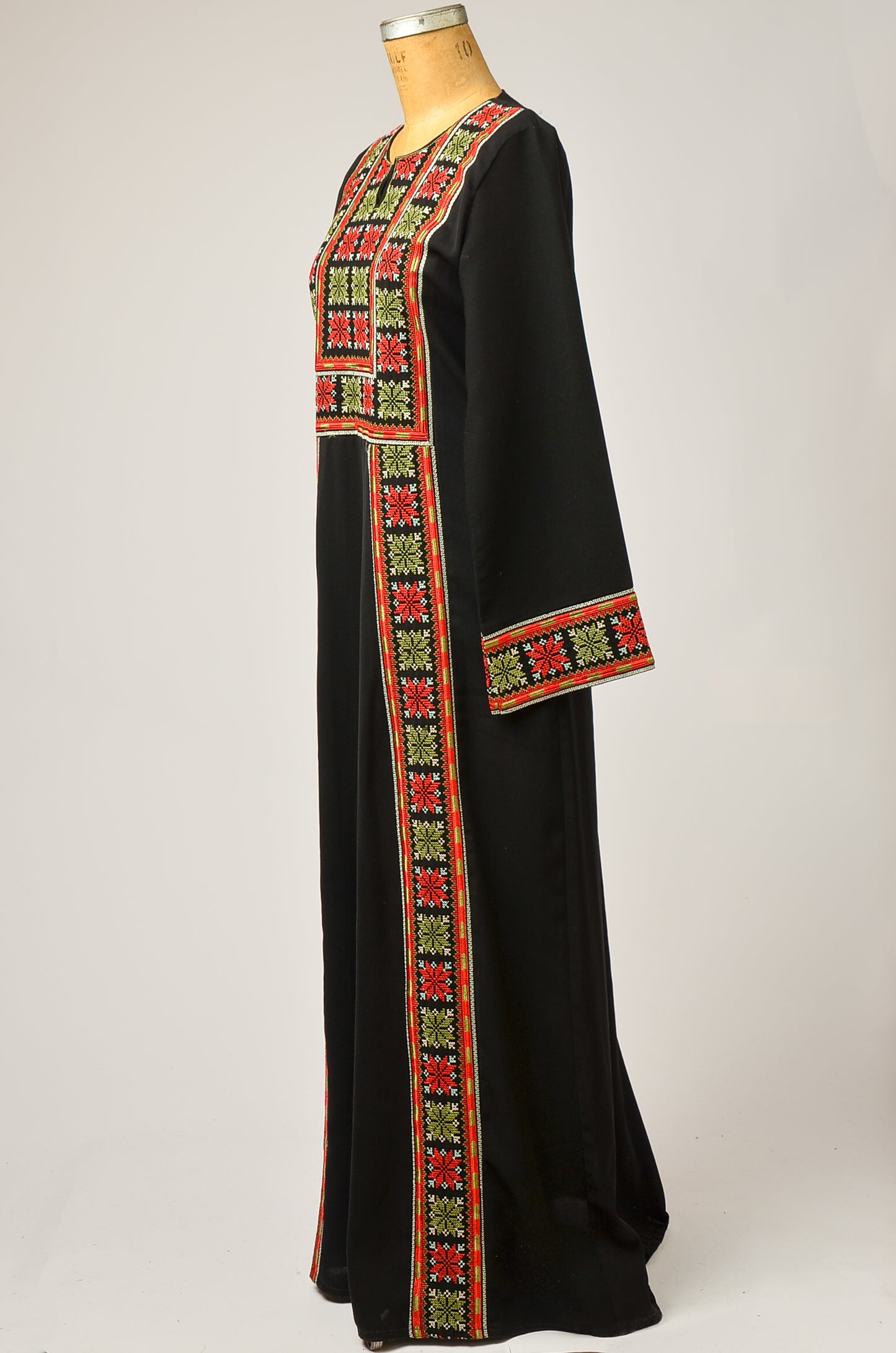 1970s Afghan Dress Dress Black and Red Embroidered Folk Maxi Dress