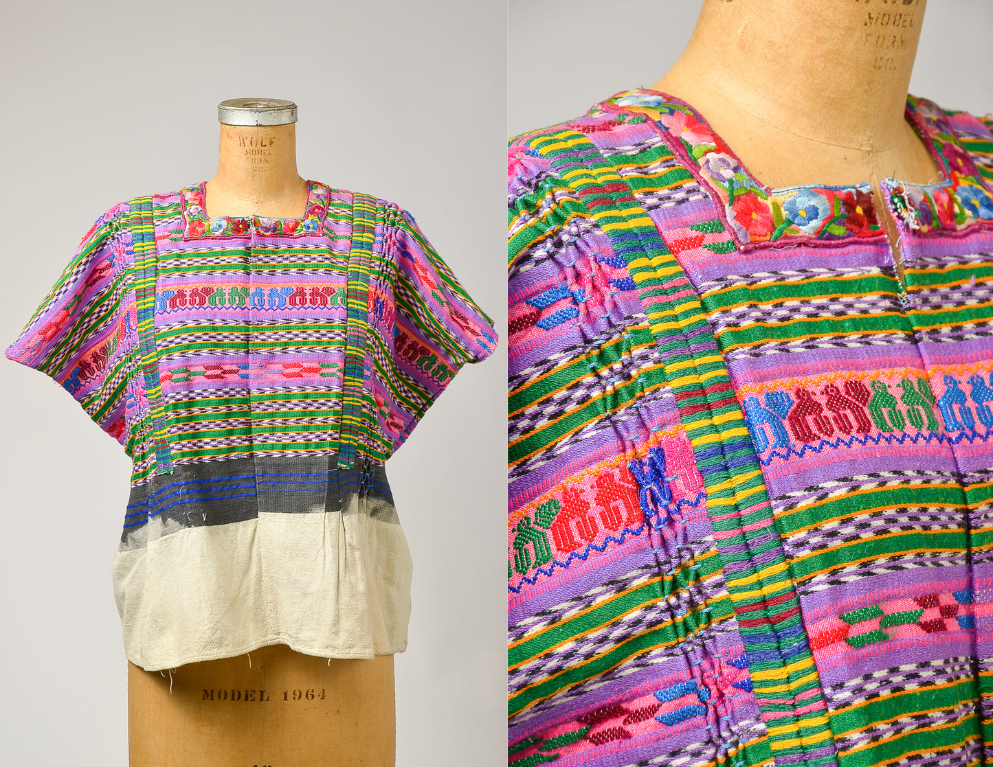 Antique Guatemalan Huipil Blouse Bright Hand Woven Serape Poncho