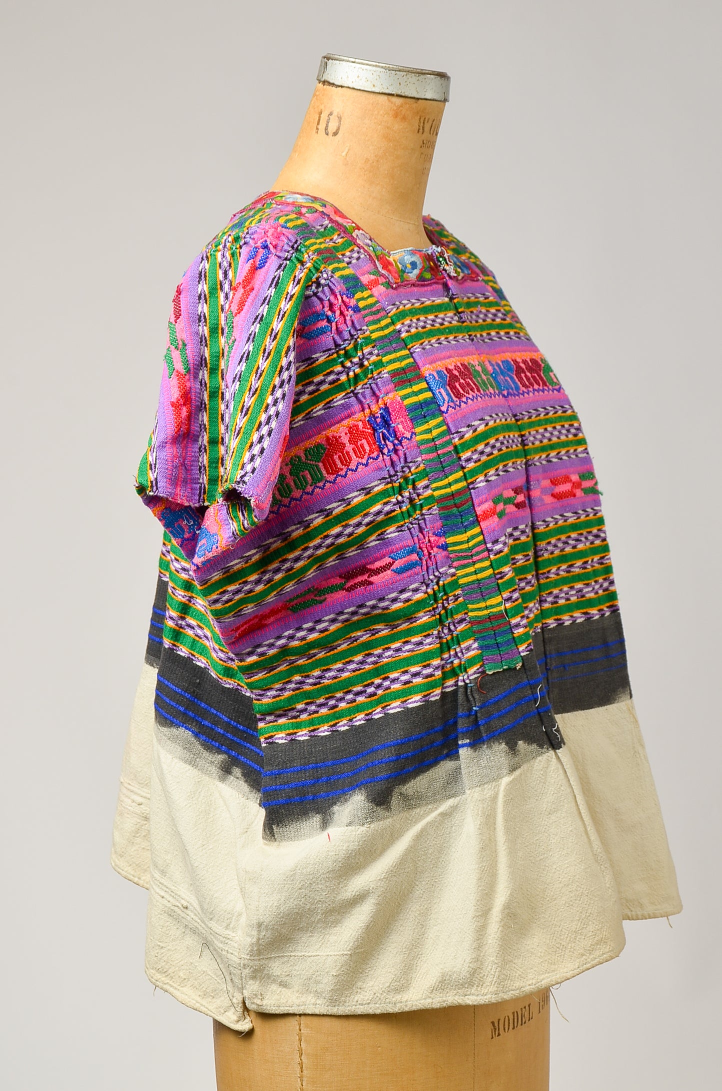 Antique Guatemalan Huipil Blouse Bright Hand Woven Serape Poncho